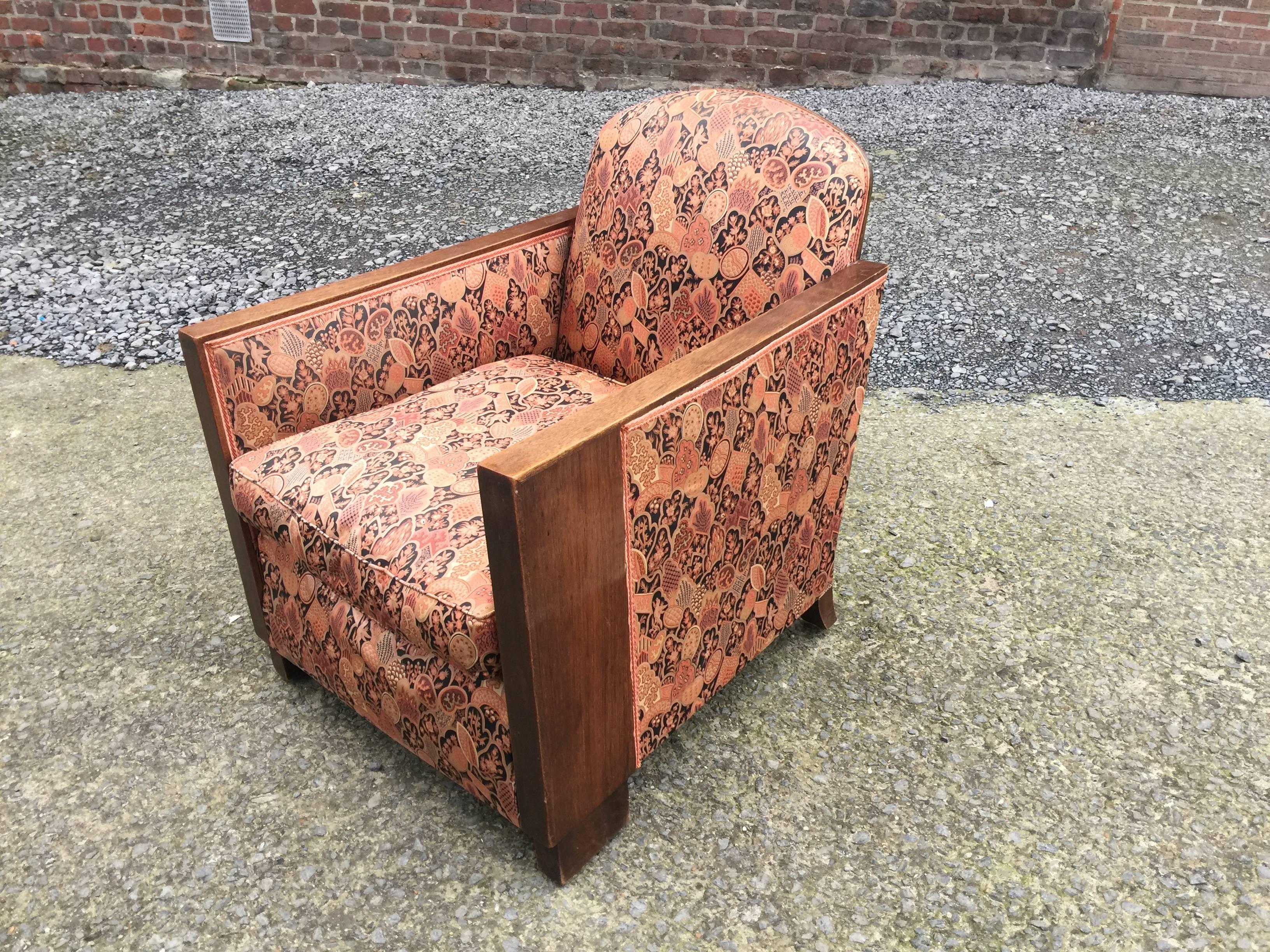 European Pair of Art Deco Armchairs, Walnut Structure For Sale