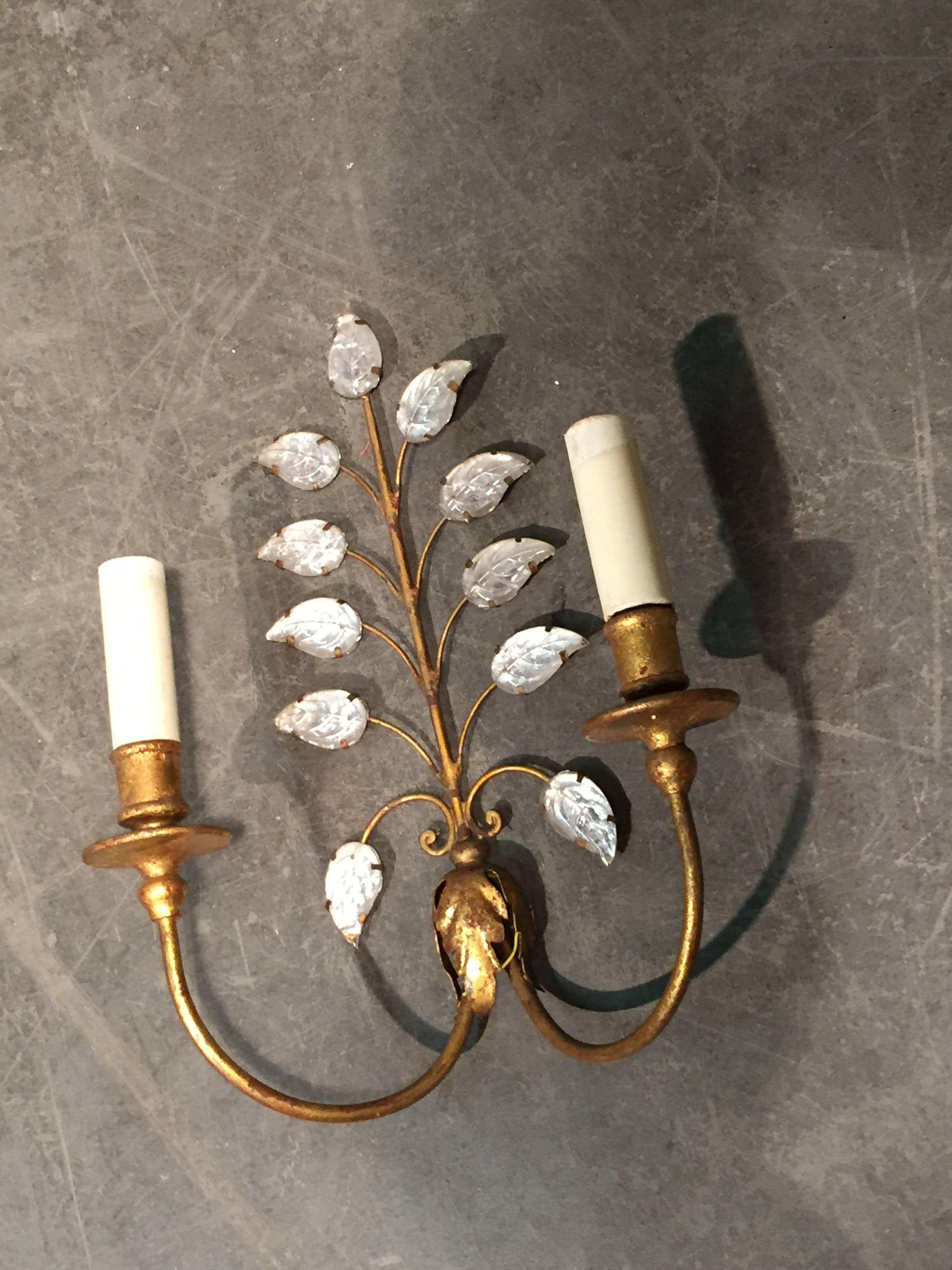French Pair of Gilt Iron Sconces by Maison Baguès, Mid-20th Century, circa 1950