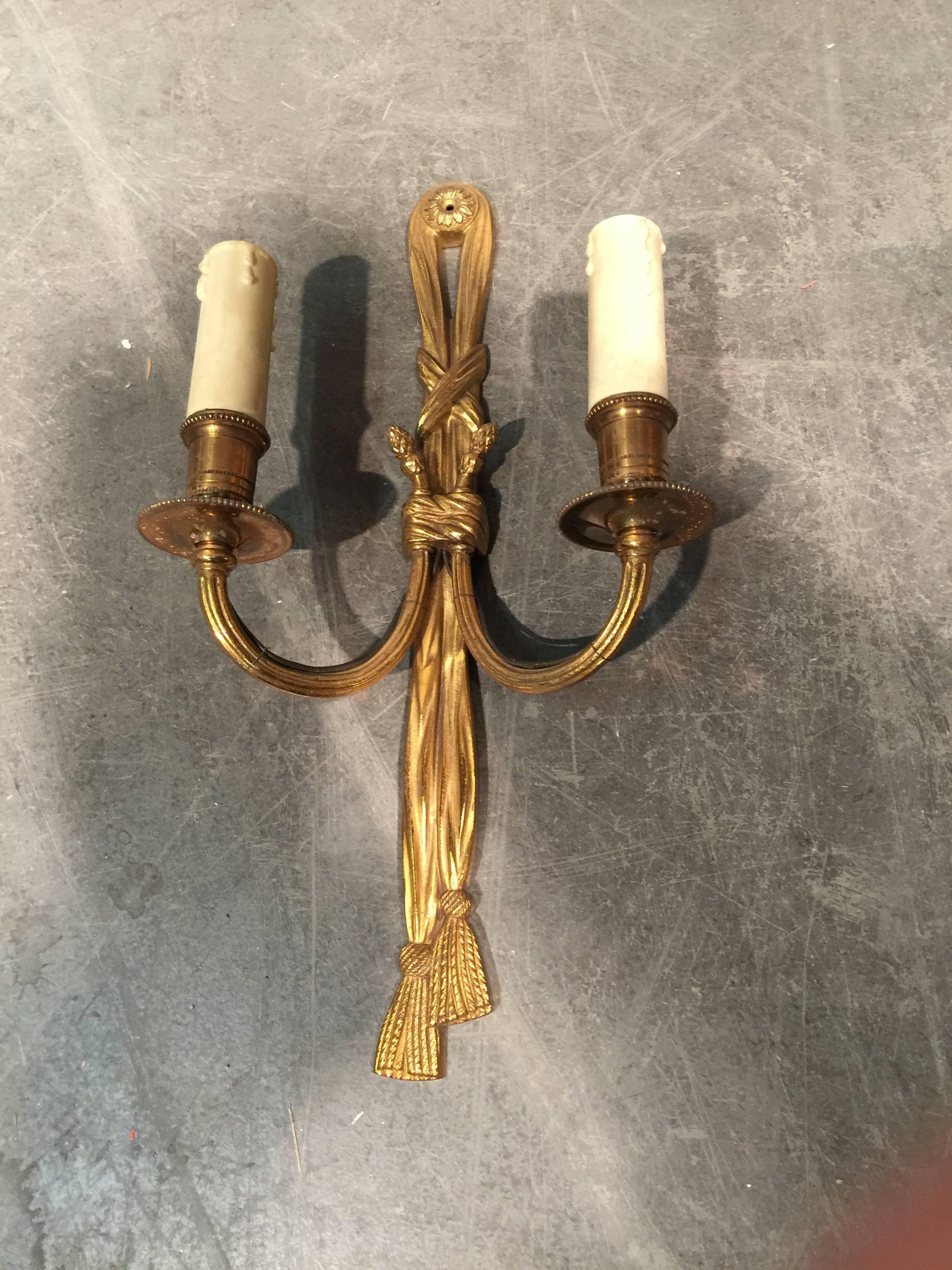 Pair of Louis XVI style bonze wall sconces, French.