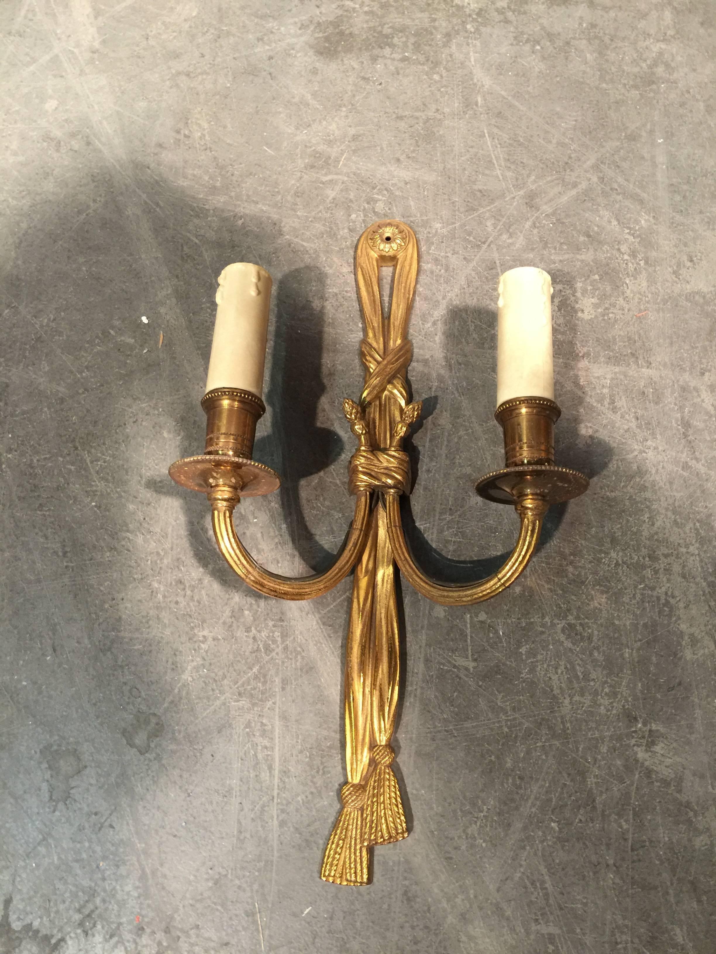 Pair of Louis XVI Style Bonze Wall Sconces, French 1