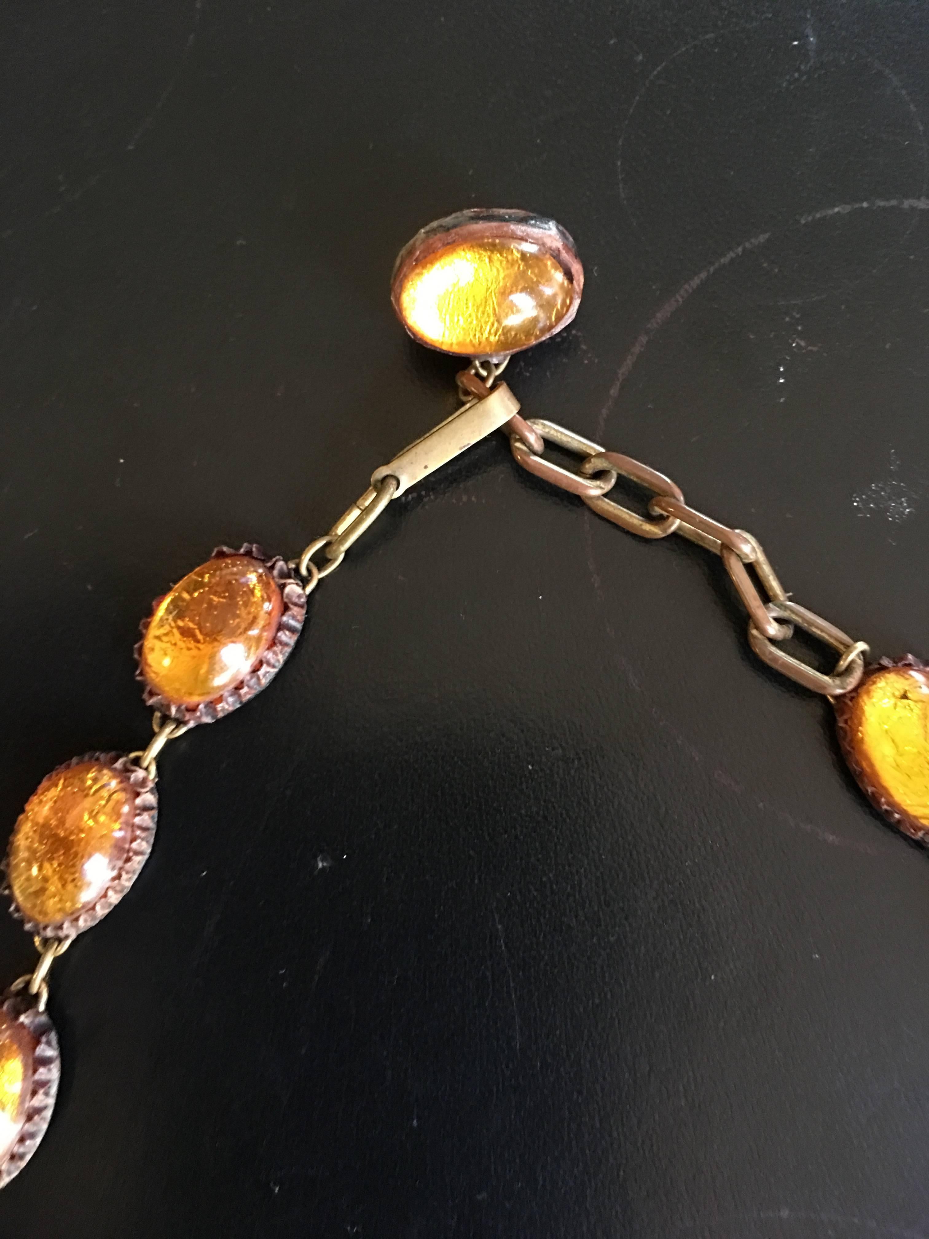 French Honey Amber Talosel Necklace by Line Vautrin