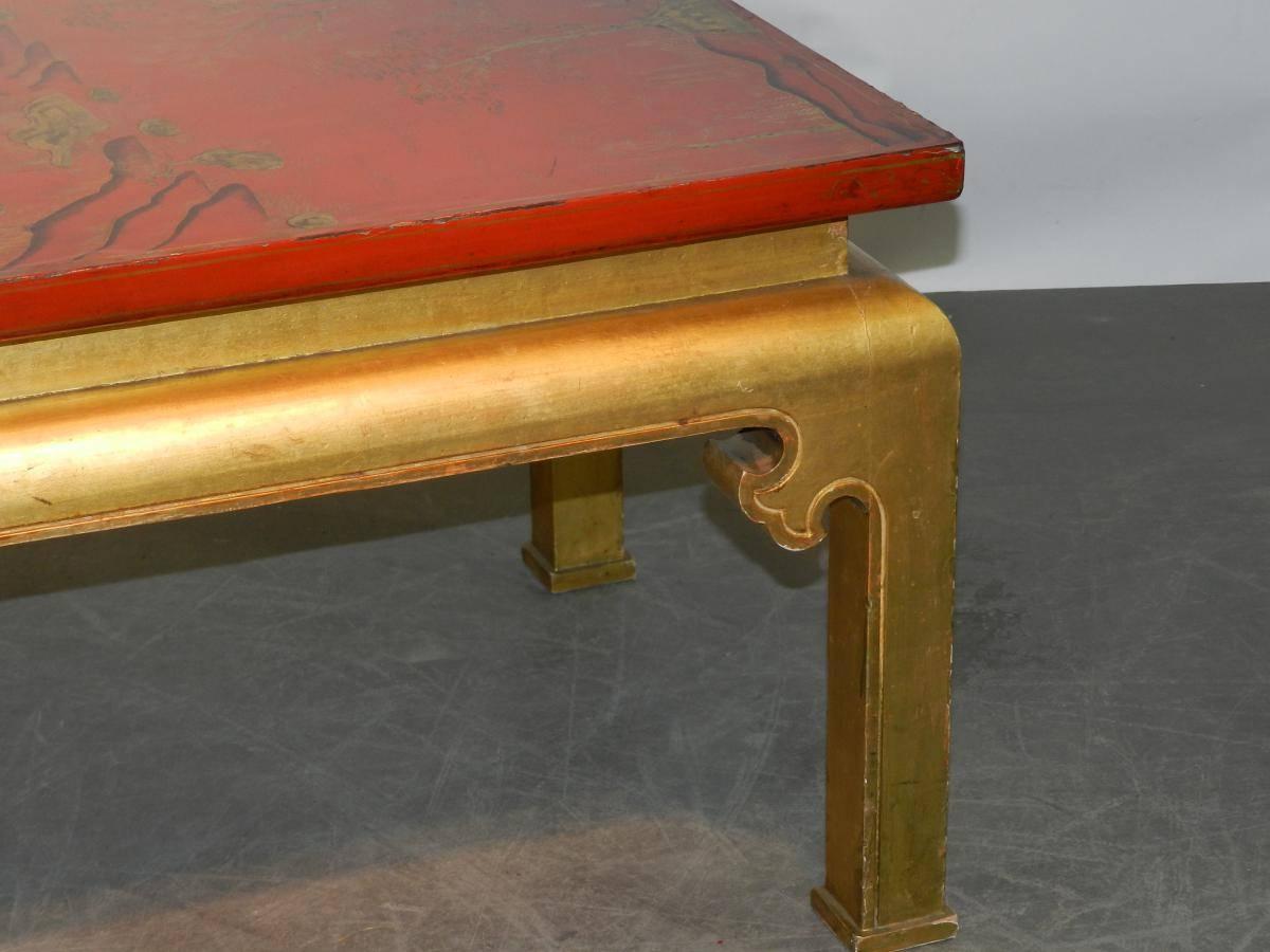 Chinoiserie 1960s French Work, Chinese Style Coffee Table in Lacquered and Giltwood For Sale