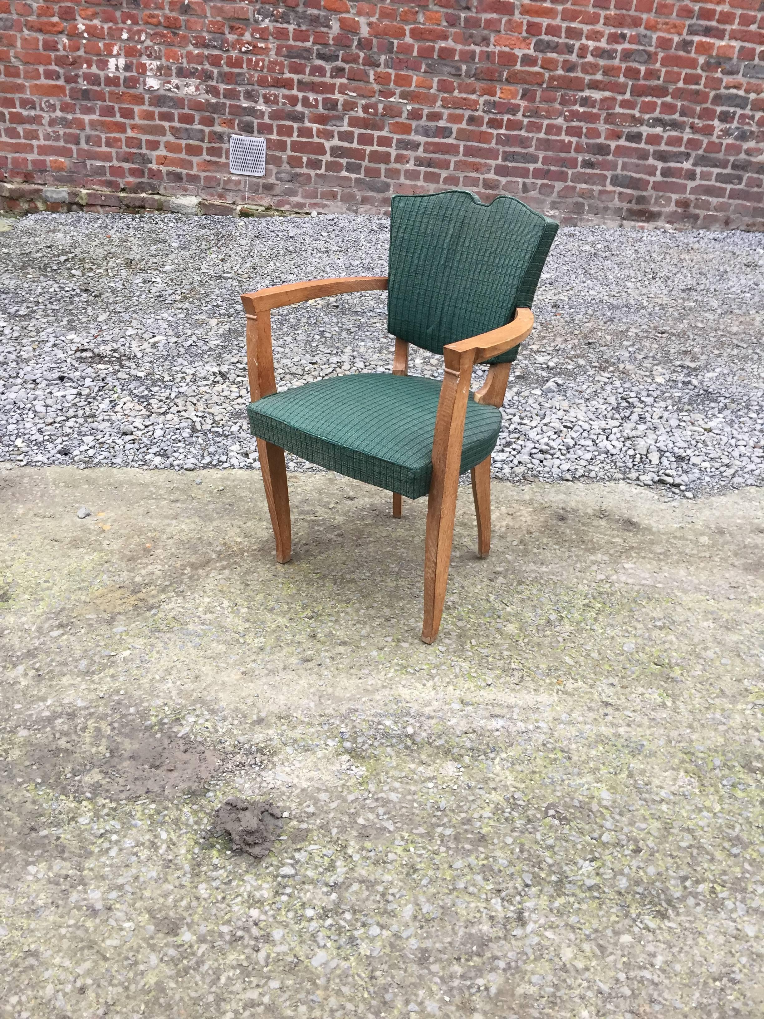 Art Deco Oak  Armchair, circa 1940, in the Style of Jules Leleu  For Sale 1