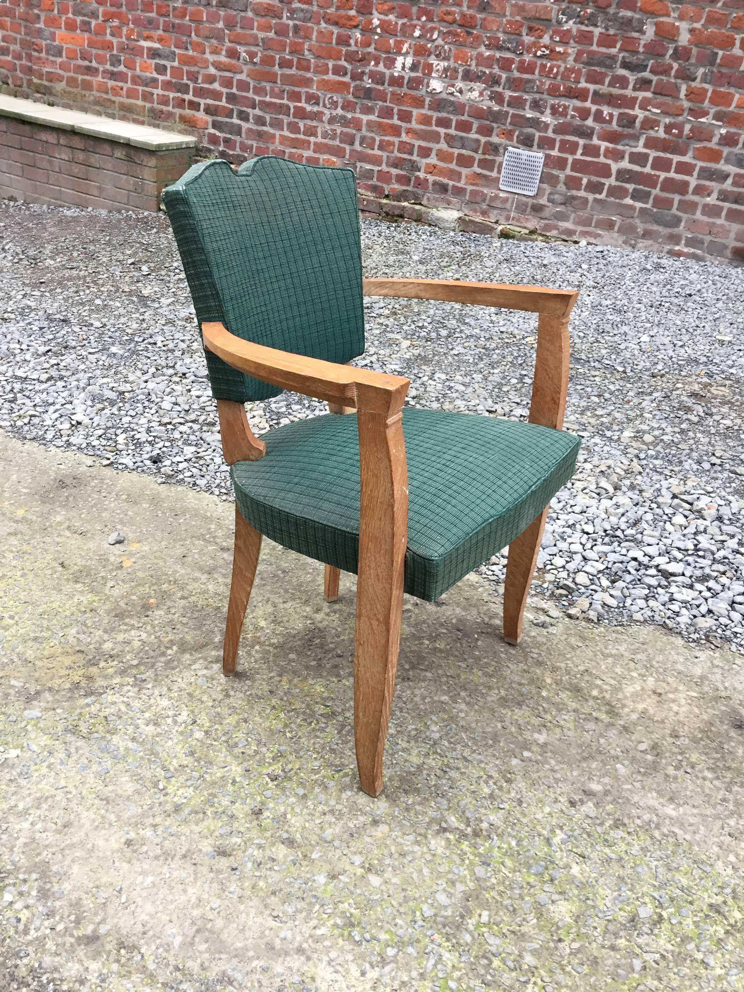 French Art Deco Oak  Armchair, circa 1940, in the Style of Jules Leleu  For Sale