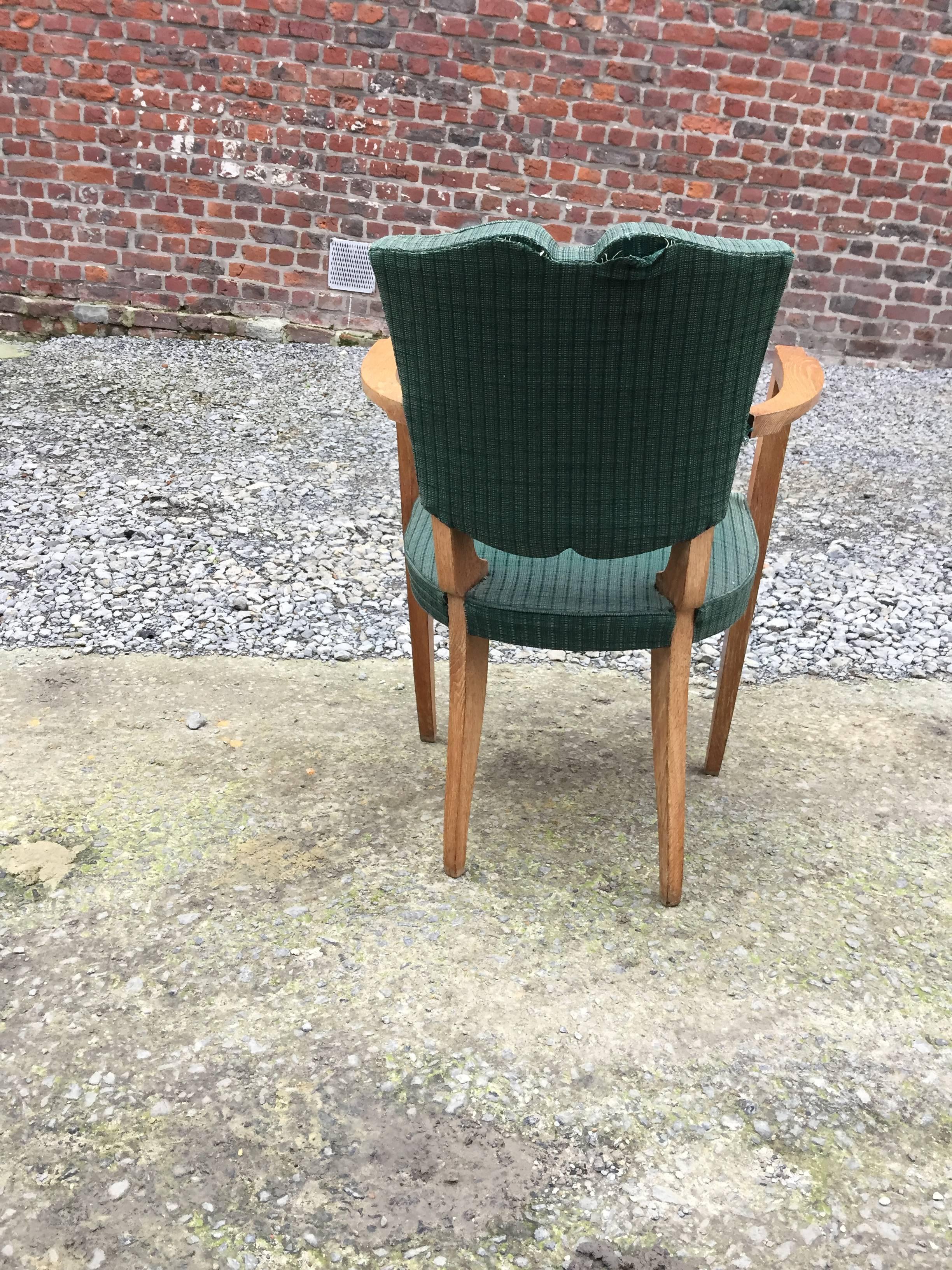 Mid-20th Century Art Deco Oak  Armchair, circa 1940, in the Style of Jules Leleu  For Sale