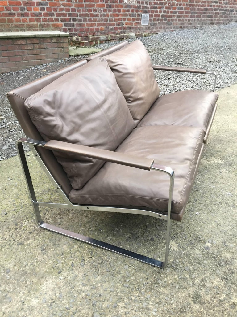Two-Seat Leather Sofa by Preben Fabricius & Jørgen Kastholm, Walter Knoll In Excellent Condition For Sale In Saint-Ouen, FR