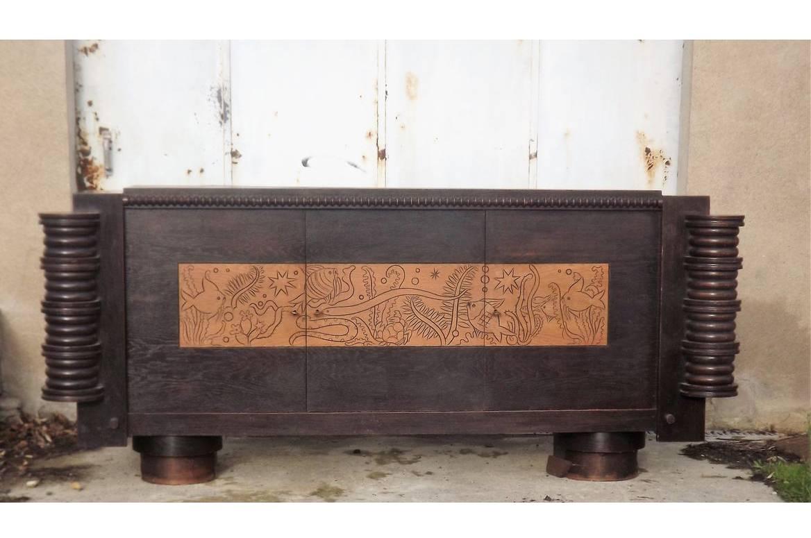 Mid-Century Modern Original Sideboard in the Style of Dudouyt or Chaleyssin, circa 1950 For Sale