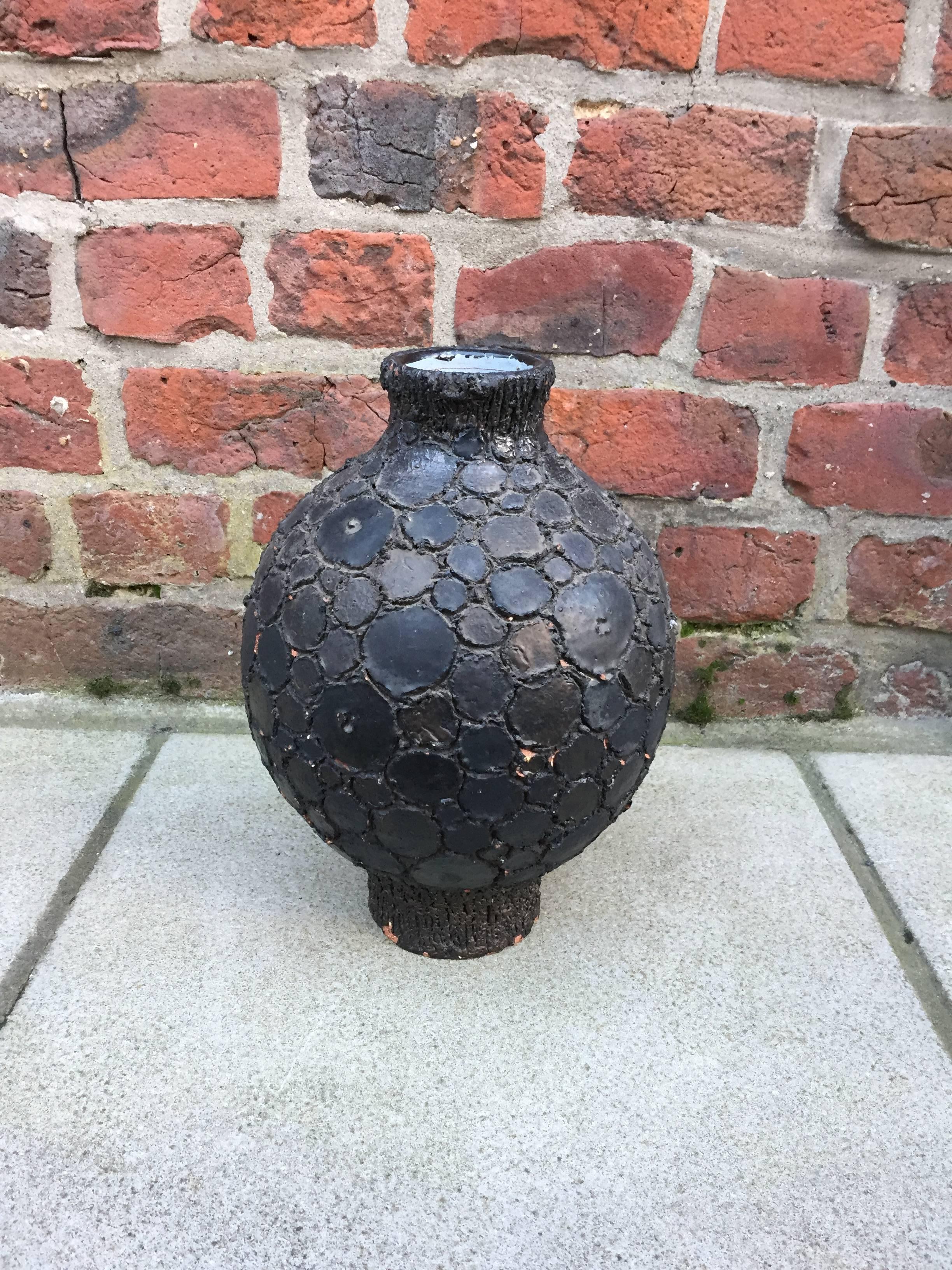 Belgian Perignem , Japanese-inspired ceramic vase, not signed, circa 1950 For Sale