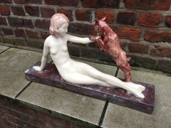 Guero, "Femme à La Biche" Bedeutende Art-Déco-Keramikgruppe, signiert