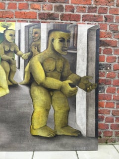 Michèle Demedts, Large Oil on Canvas Style Art Deco Signed Demedts, circa 1980