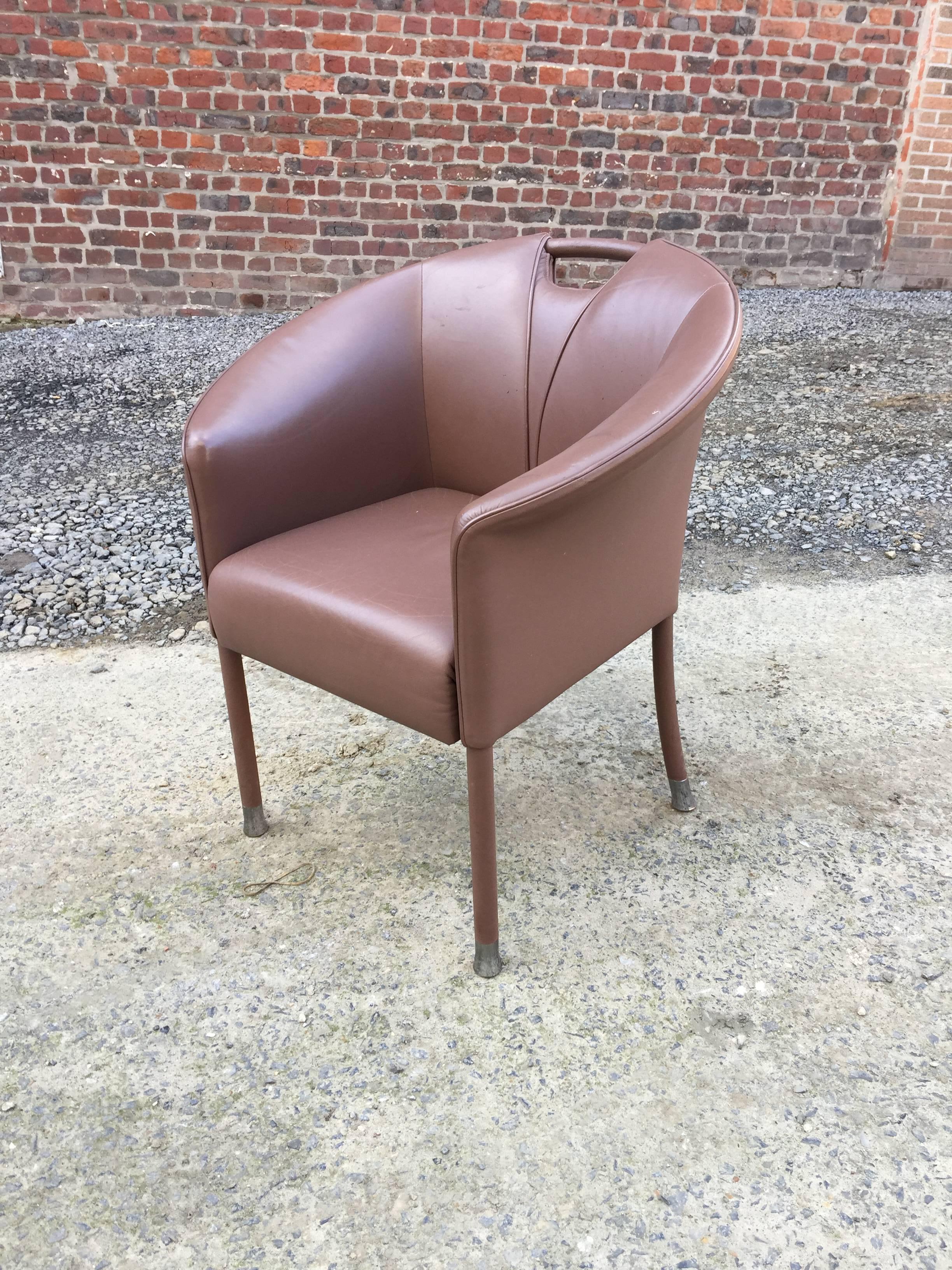 Metal Paolo Piva, 4 Leather Armchairs, Edition Wittmann, circa 1980 For Sale