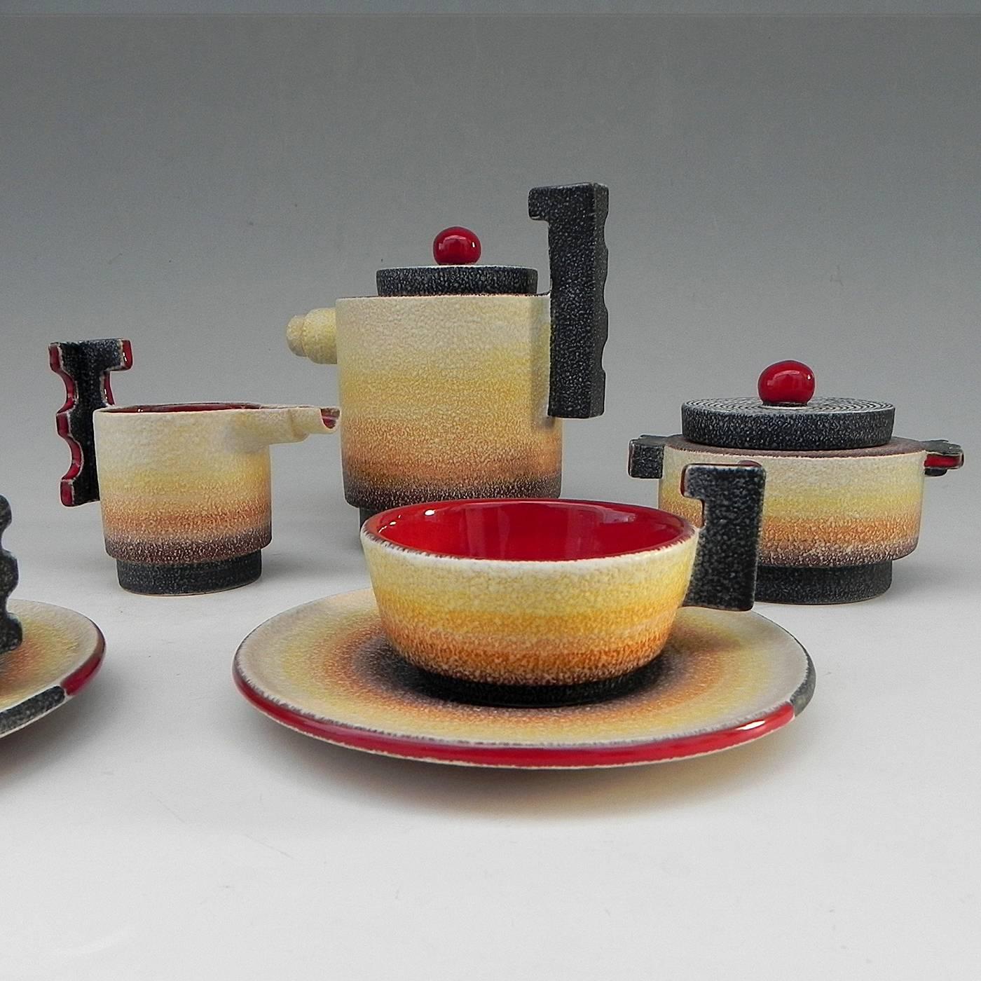 Italian Diulgheroff Futurist Ceramic Tea Set for Two by Mazzotti, 1903