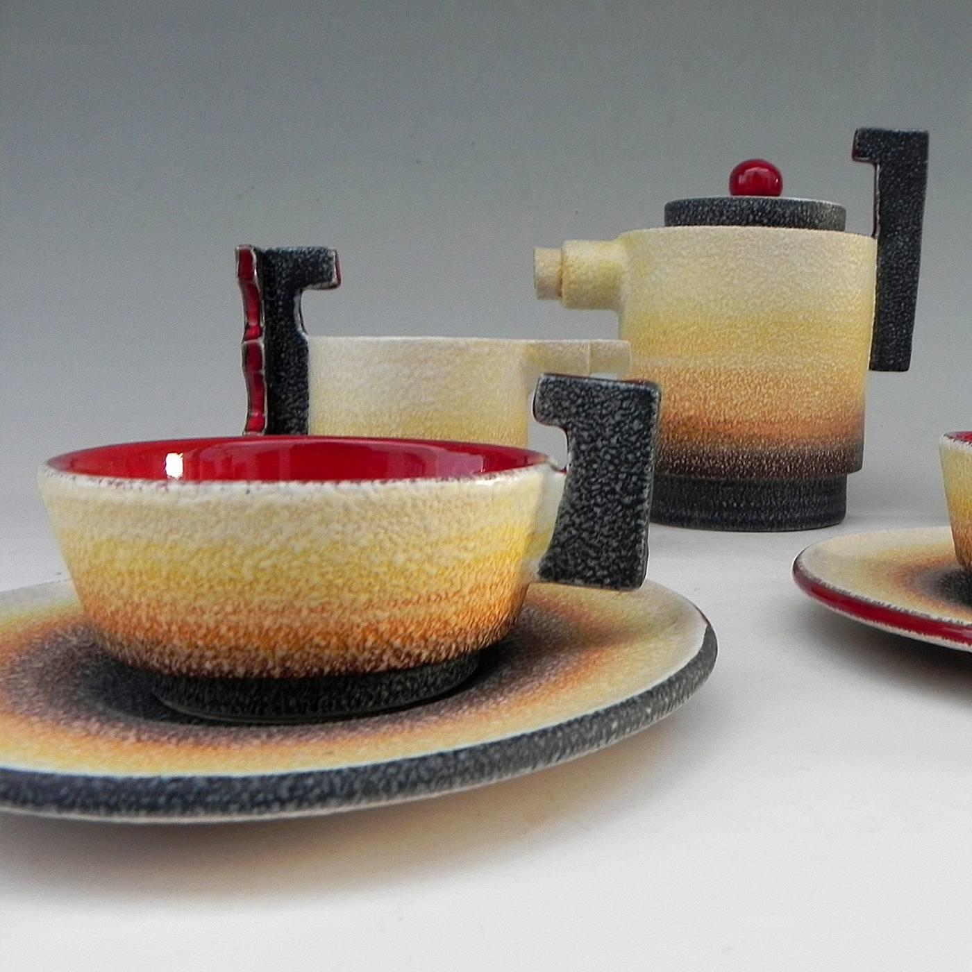 Diulgheroff Futurist Ceramic Tea Set for Two by Mazzotti, 1903 In New Condition In Milan, IT