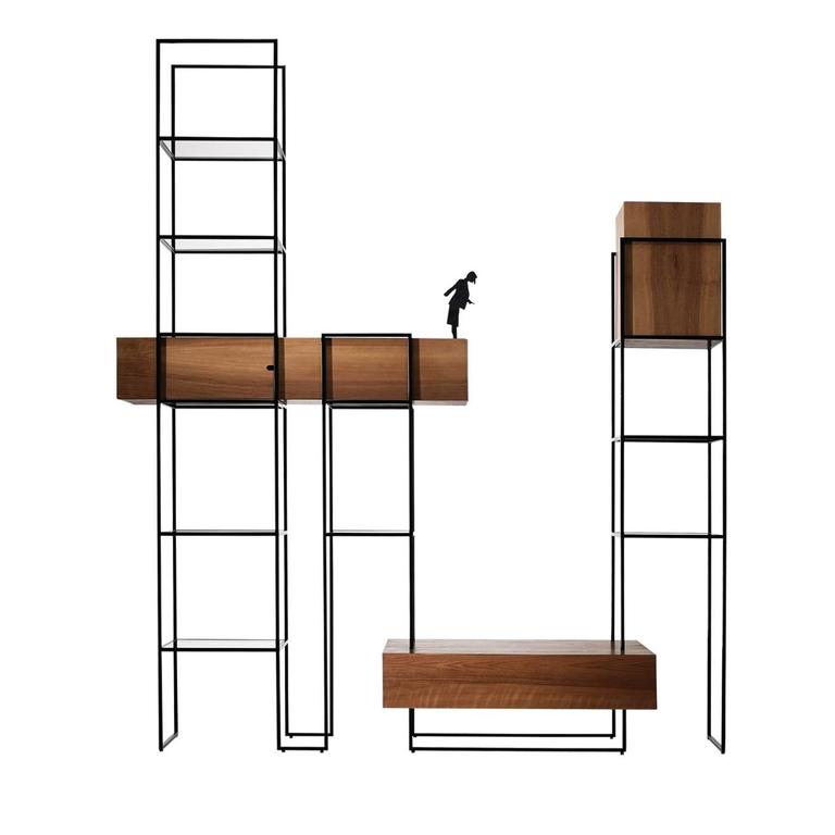 Babel Walnut and Iron Bookshelf For Sale at 1stDibs