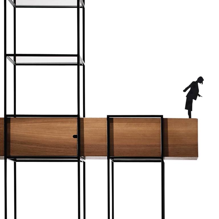 Babel Walnut and Iron Bookshelf For Sale at 1stDibs