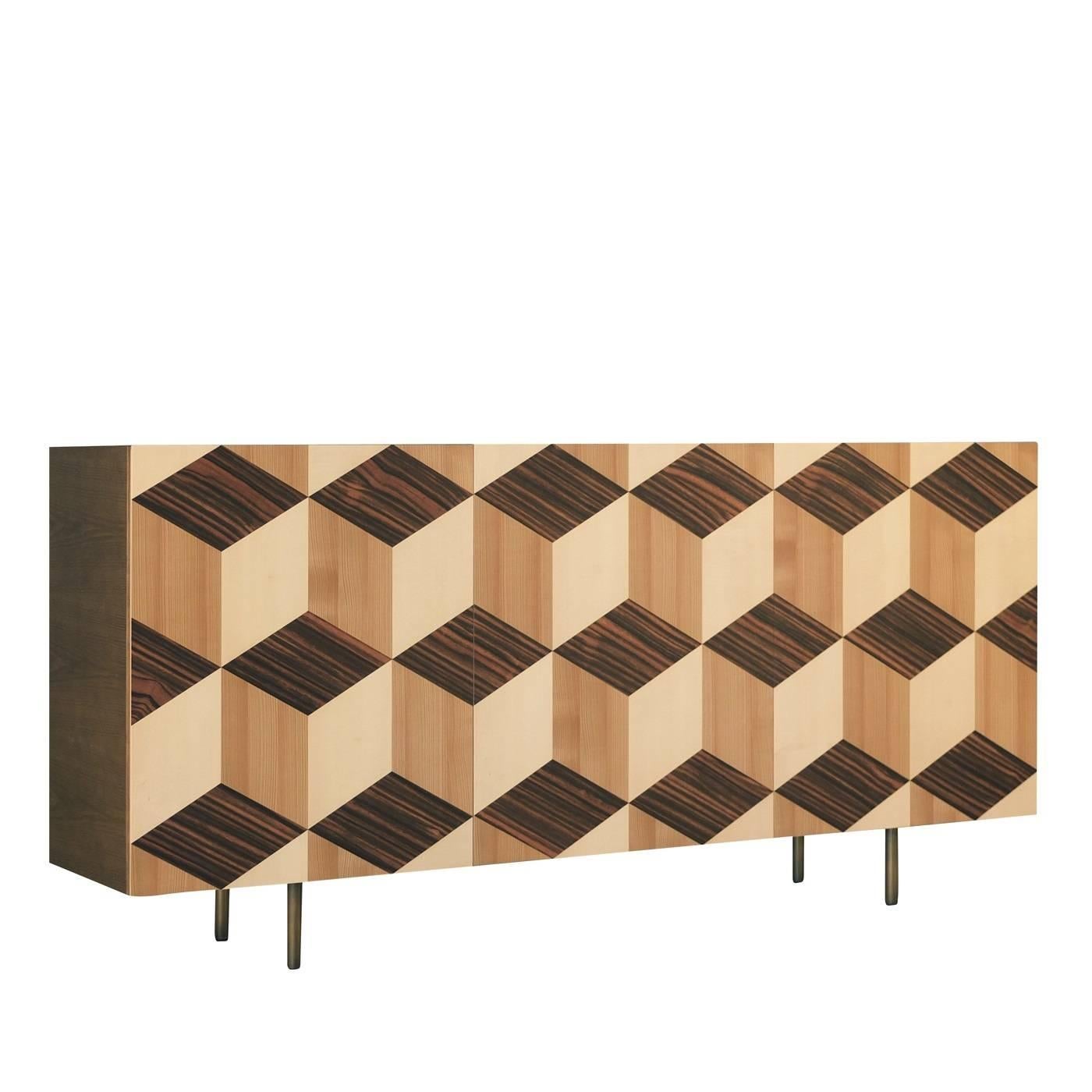 Designed by the MAAM, (the museum of art and furnishing with which Morelato collaborates, promoting an international competition for young designers and each year developing prototypes of great interest), this sideboard is made of different wood