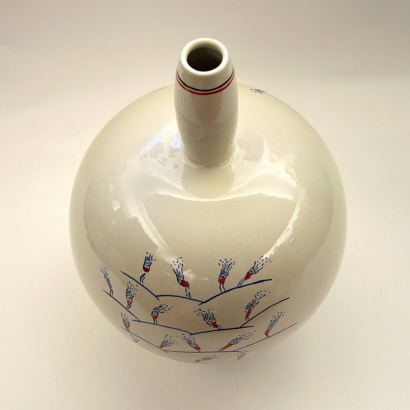 Italian White Round Vase by Ugo La Pietra