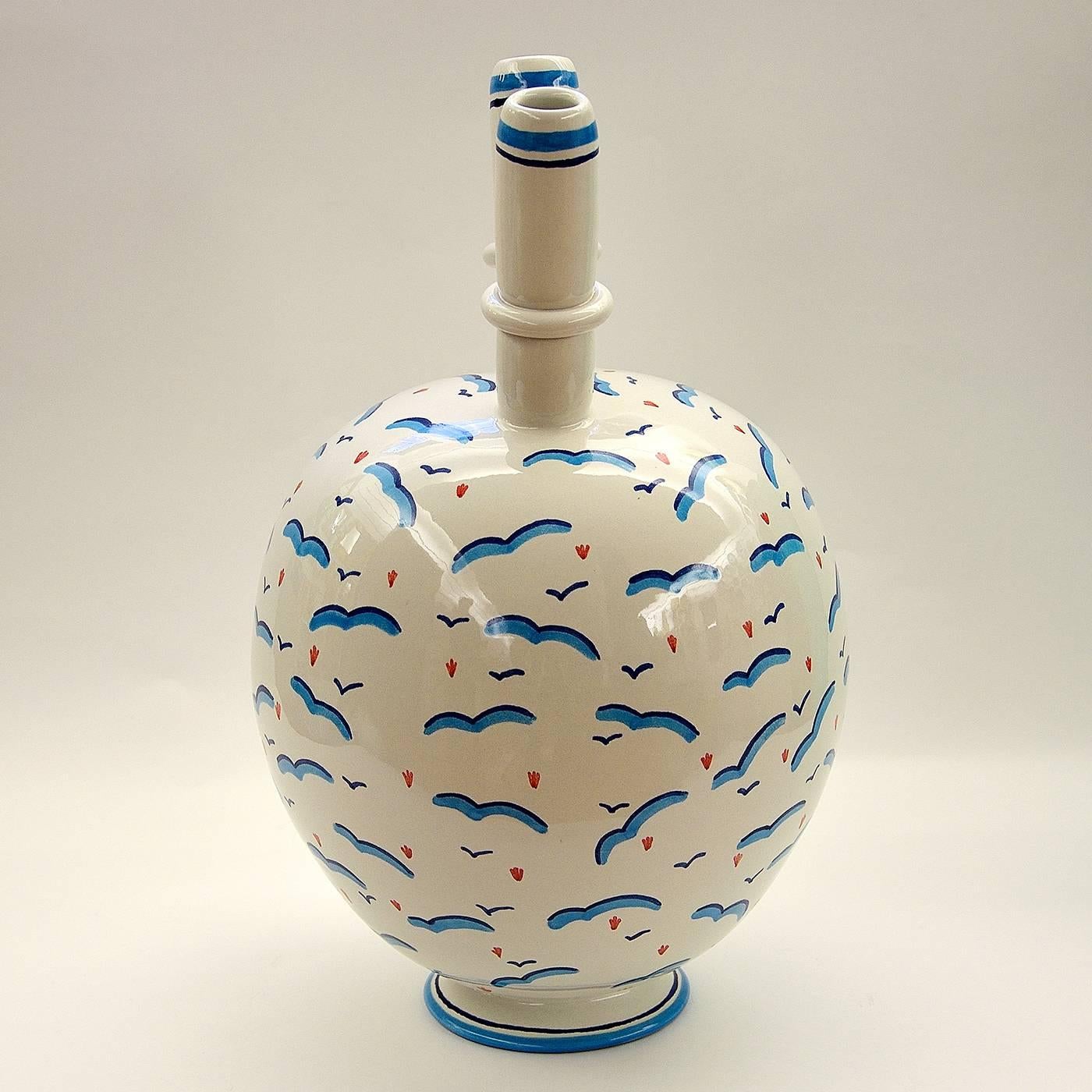 Italian White Vase with Gulls by Ugo La Pietra For Sale