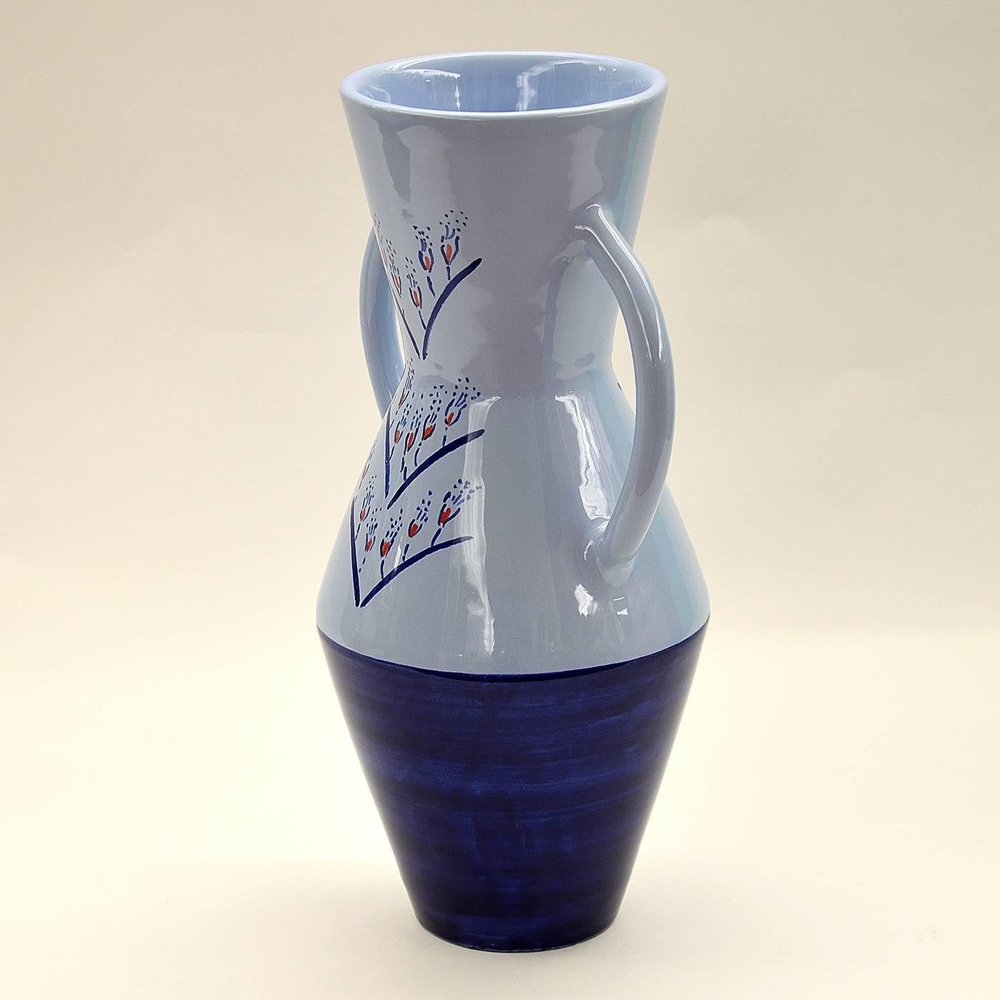 Italian Two Toned Blue Vase by Ugo La Pietra