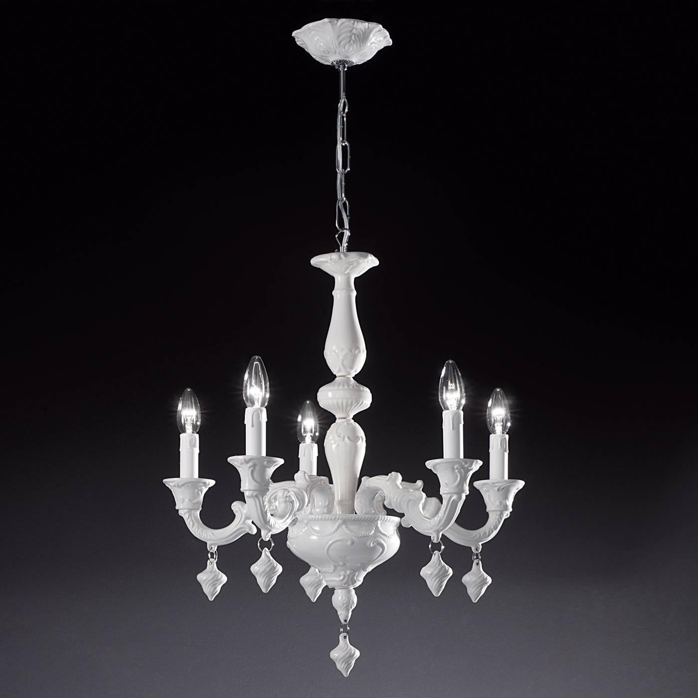 This delicate chandelier of a smaller size makes for an elegant and refined addition to the decor of any home. Its size makes it suitable for smaller rooms, hallways, entryways, or for a bedroom. This entirely handcrafted piece features a polished