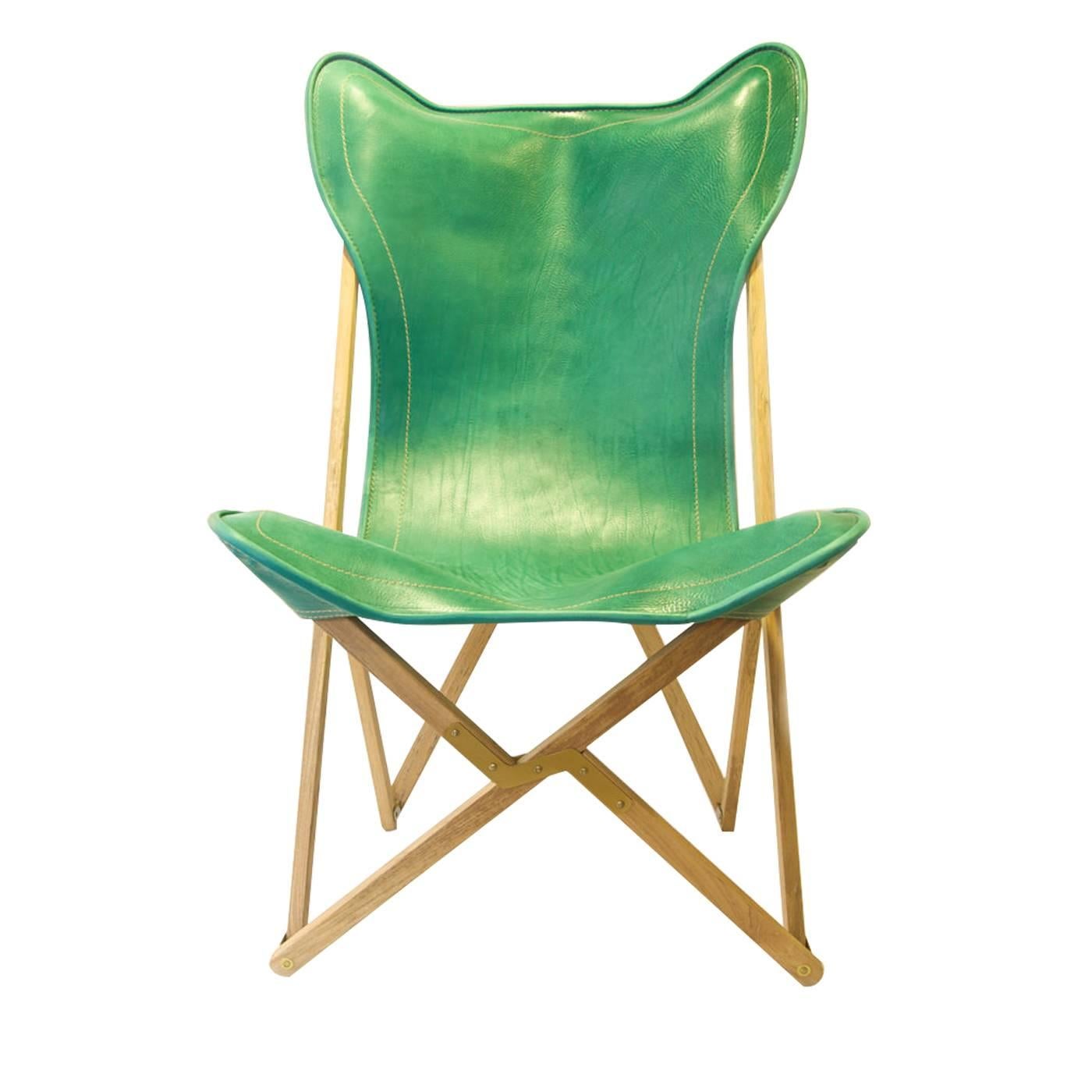 Green Leather Tripolina Armchair