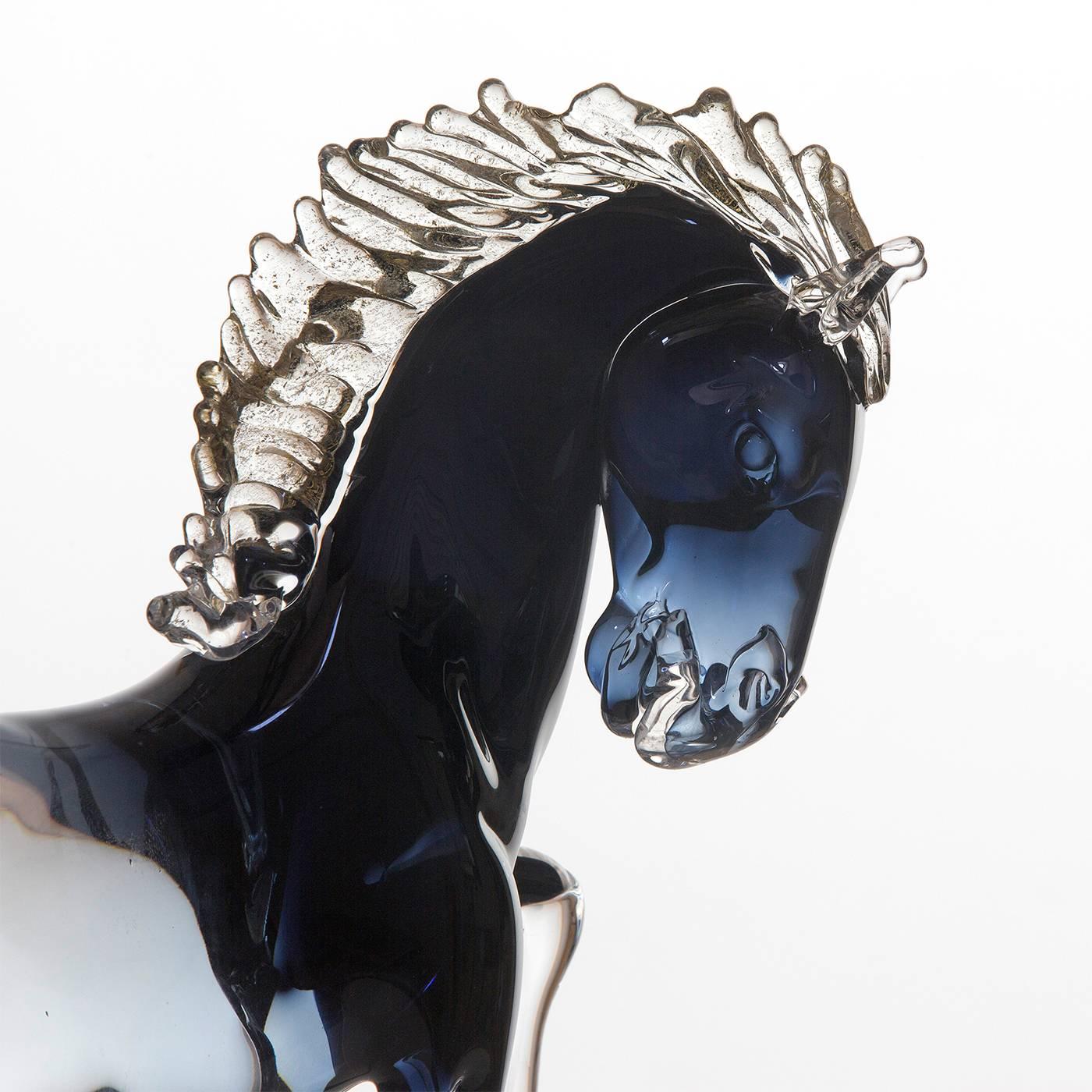 Italian Small Black Glass Prancing Horse