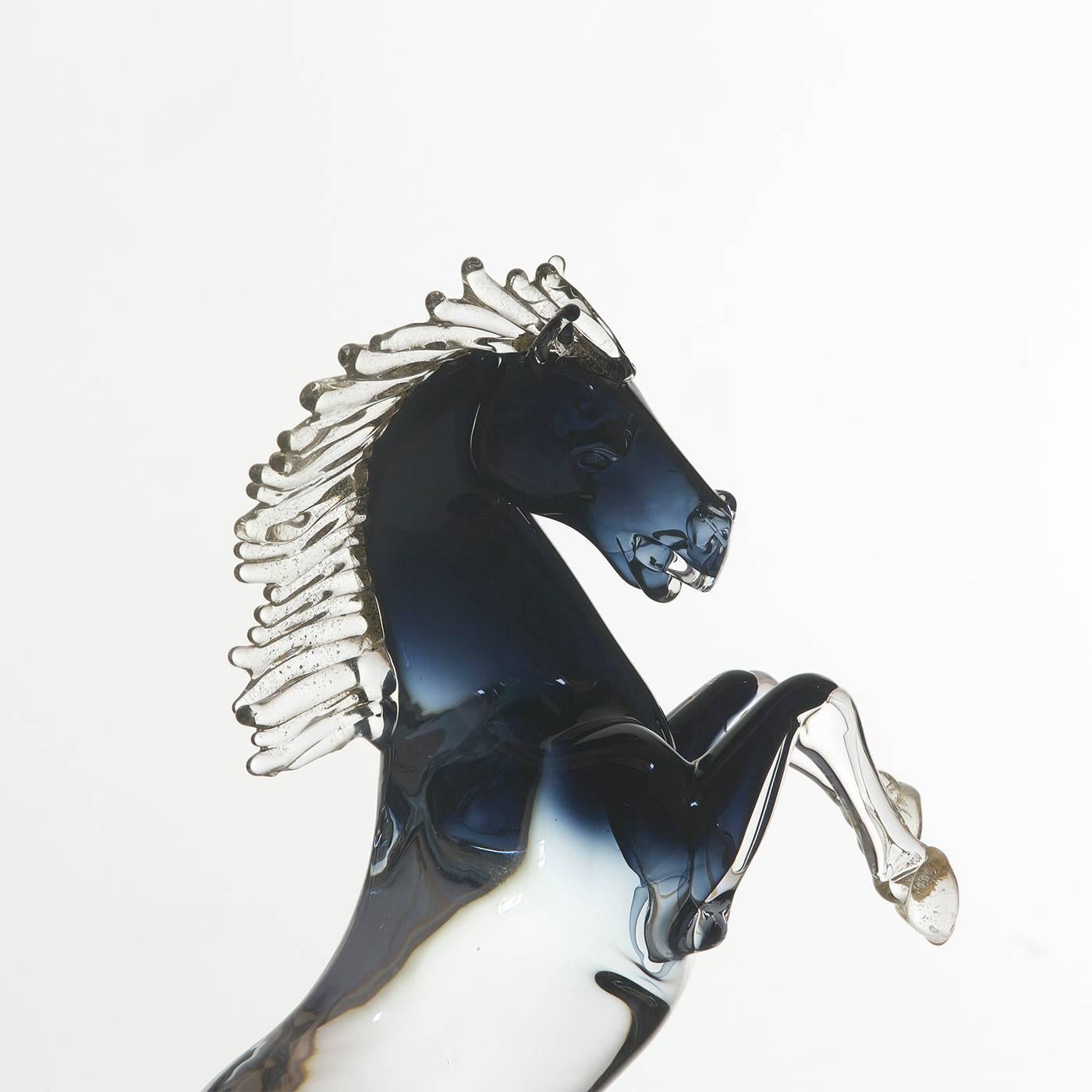 Italian Large Black Glass Rearing Horse