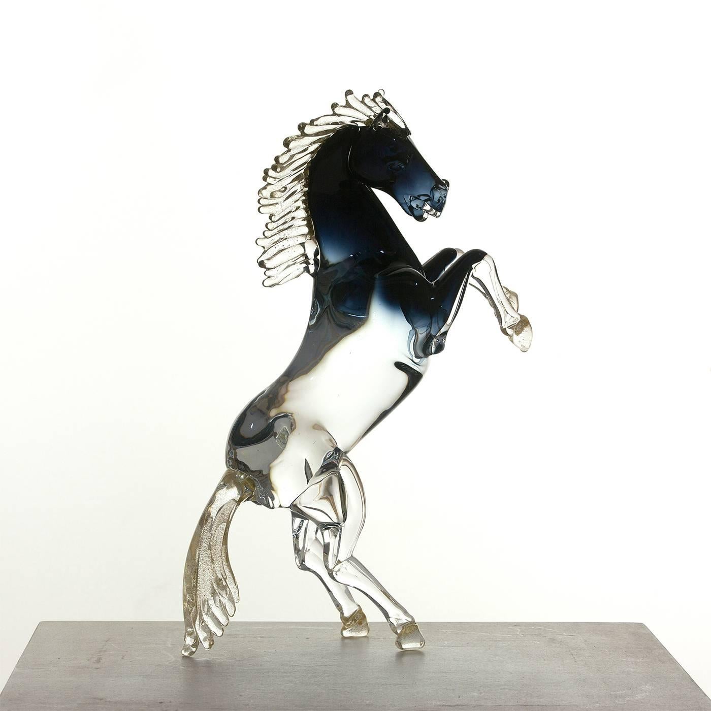 Large Black Glass Rearing Horse In New Condition In Milan, IT
