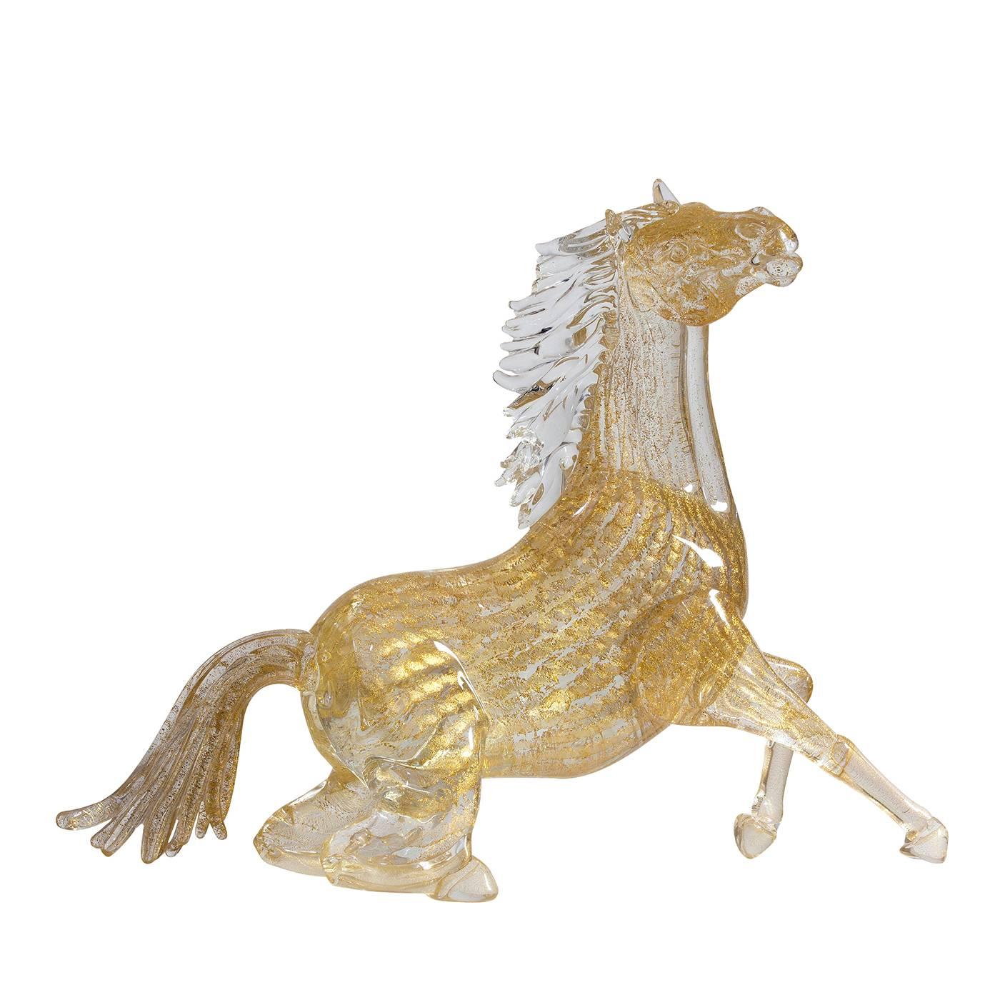 Small Gold Glass Sitting Horse Statuette