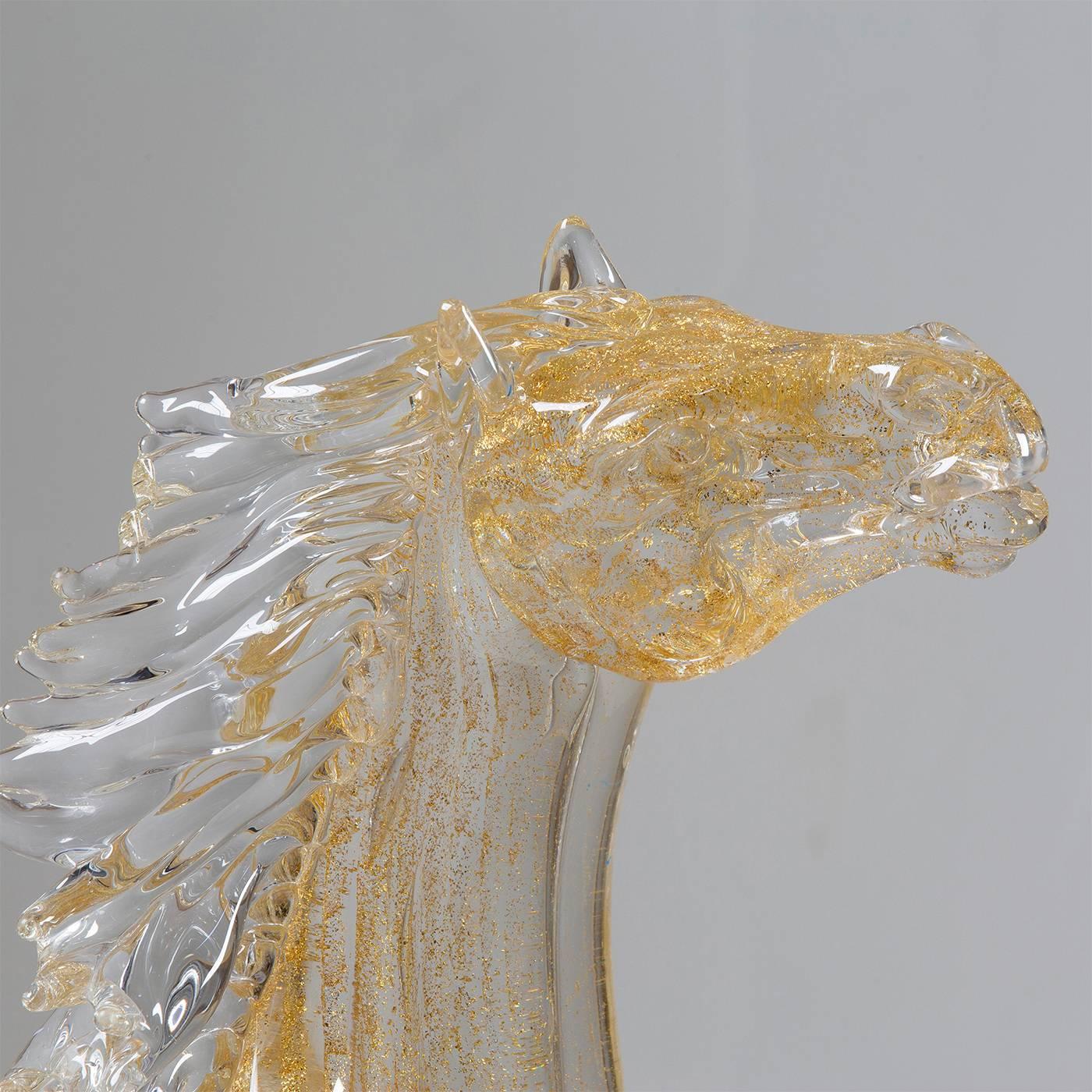 Italian Small Gold Glass Sitting Horse Statuette