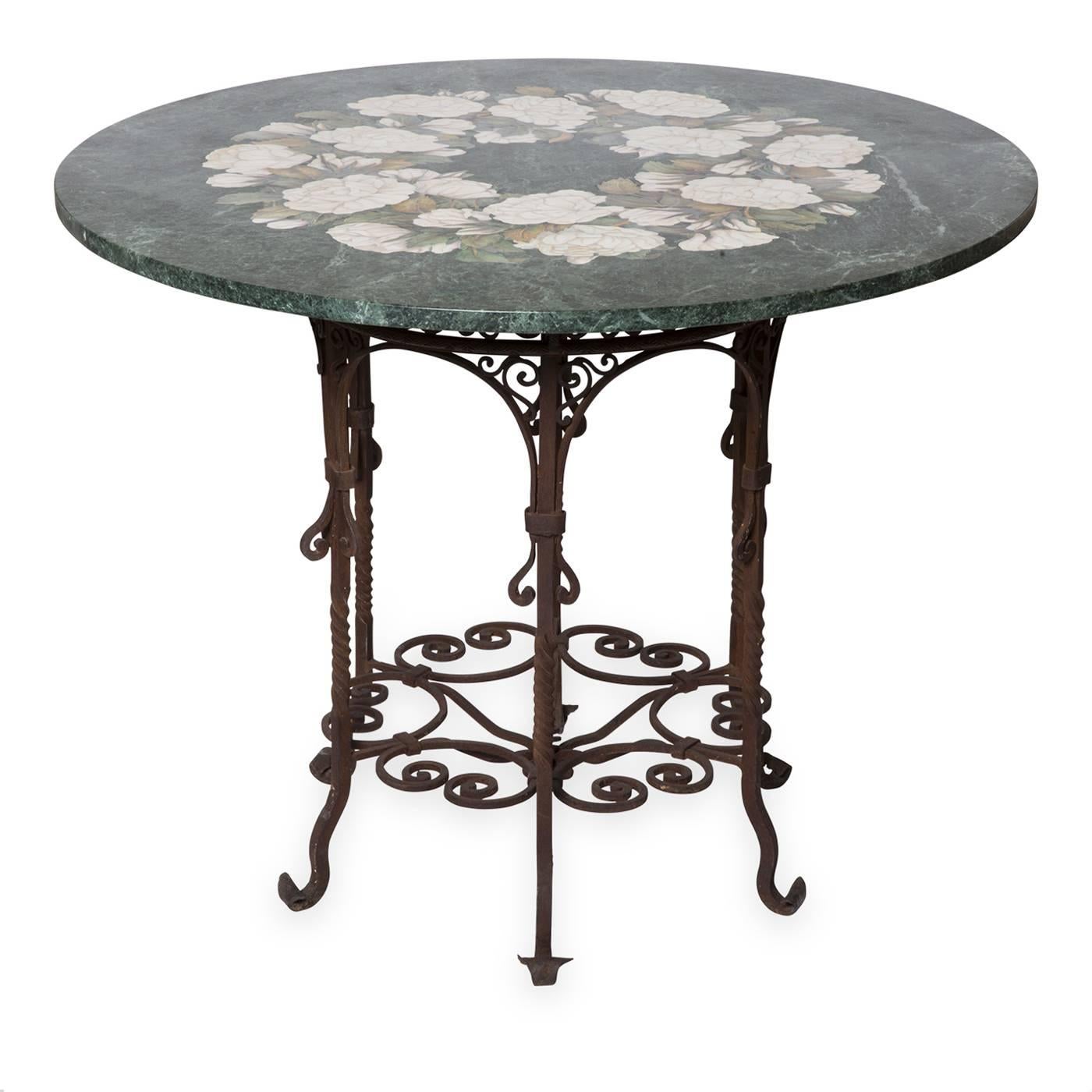 Italian Rose Antiche Marble and Iron Table