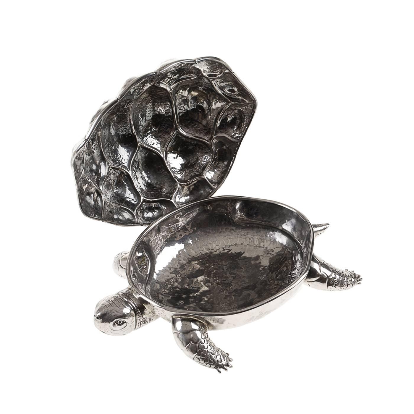 Italian Turtle Sterling Silver Box For Sale