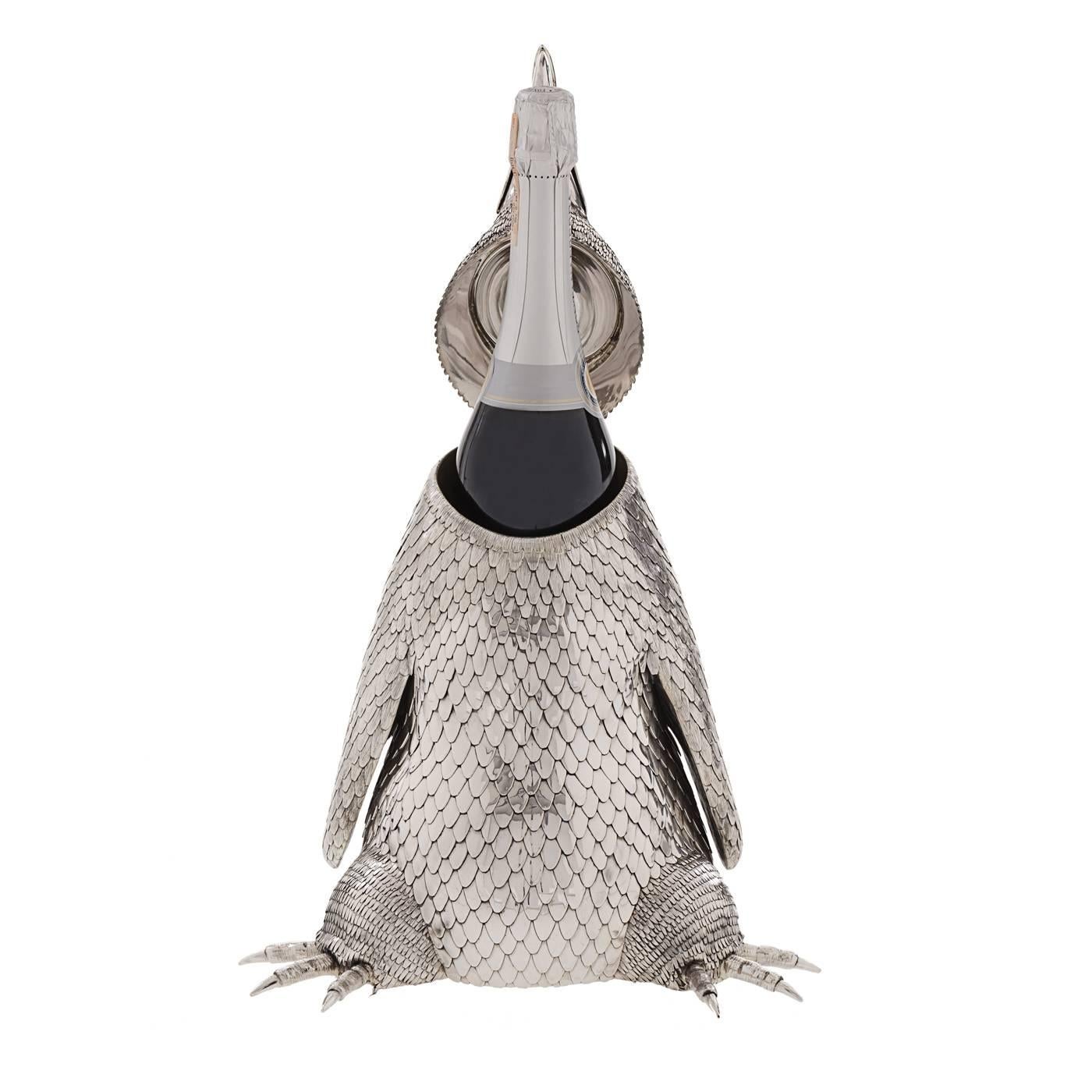 Italian Sterling Silver Penguin Champagne Bottle Holder For Sale
