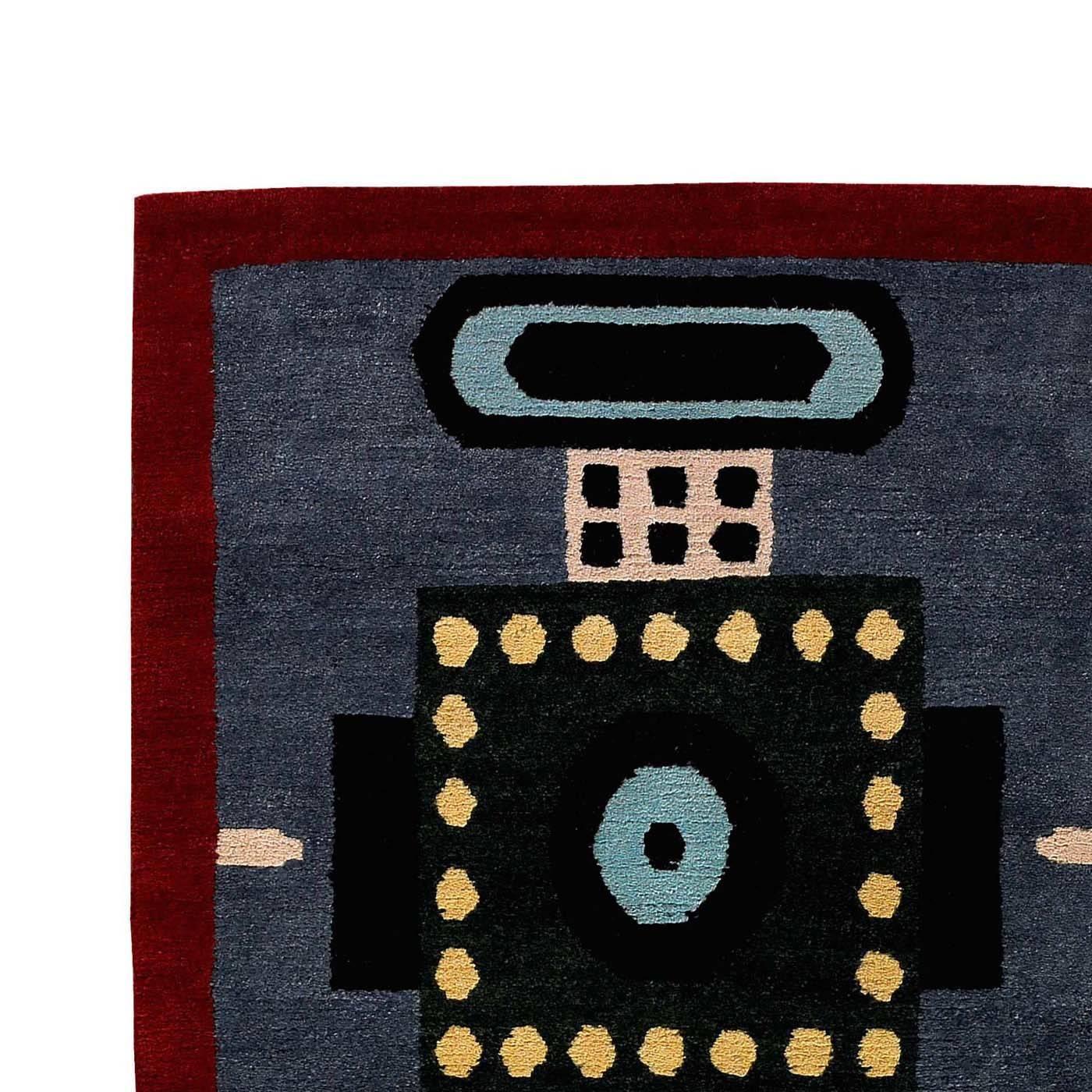 This striking carpet is part of a limited 36-piece series that was designed by Nathalie du Pasquier and executed entirely by hand in every step of its production by skilled Nepalese artisans using traditional Tibetan methods and Tibetan wool, which