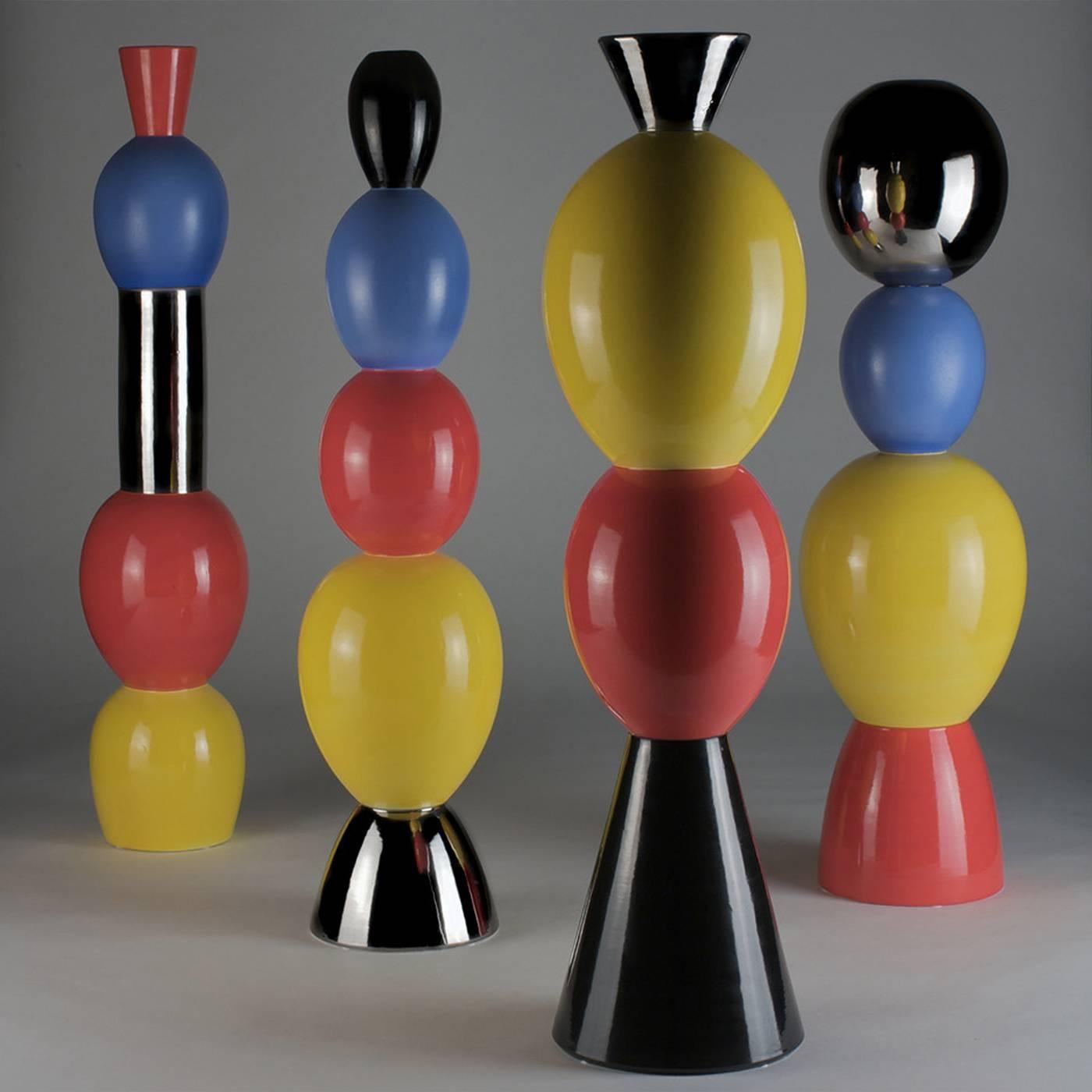 Designed by Alessandro Mendini for Superego as one of twelve abstract columns, this ceramic sculpture is part of a limited series of 50 pieces, all numbered and signed. The sinuous volumes and gentle curves that make the Silhouette of this piece are