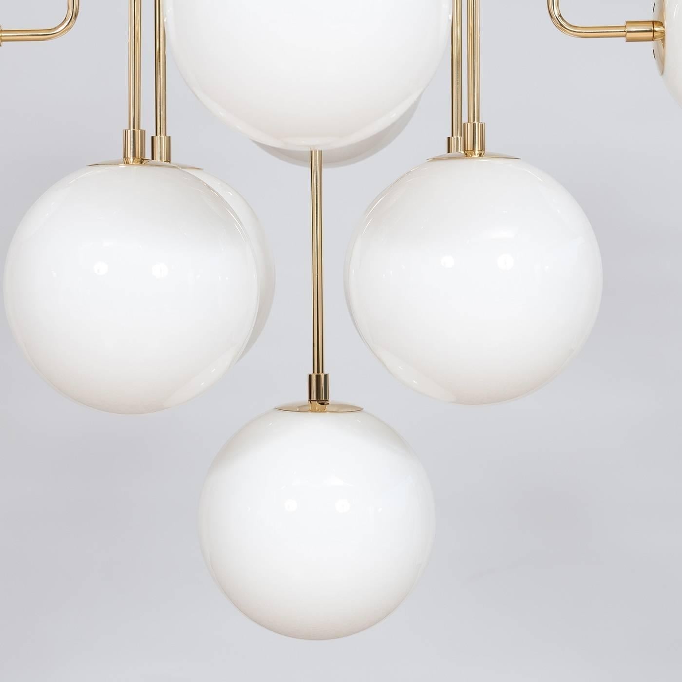 Contemporary Italian Glass and Brass Chandelier