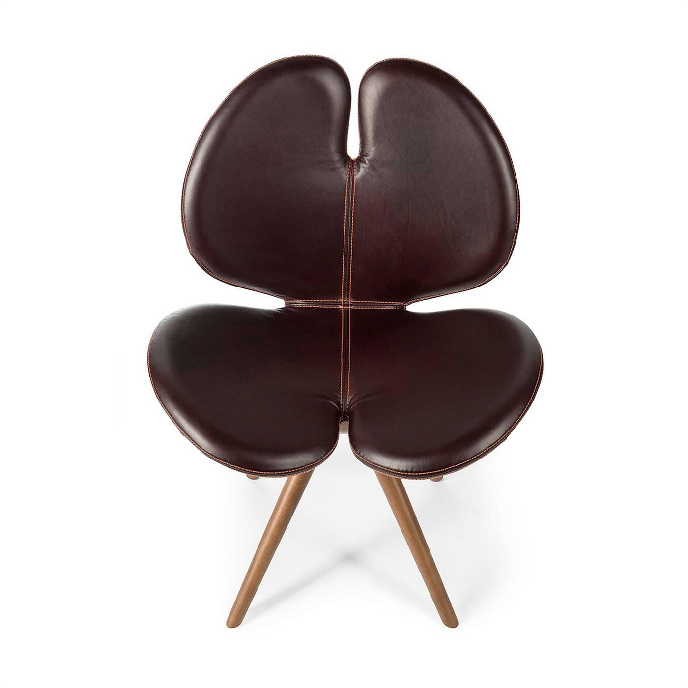 Italian New Pansè Leather and Wood Chair