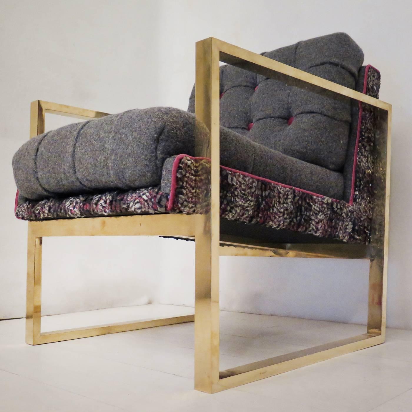 Italian Set of Two Armchairs in Brass