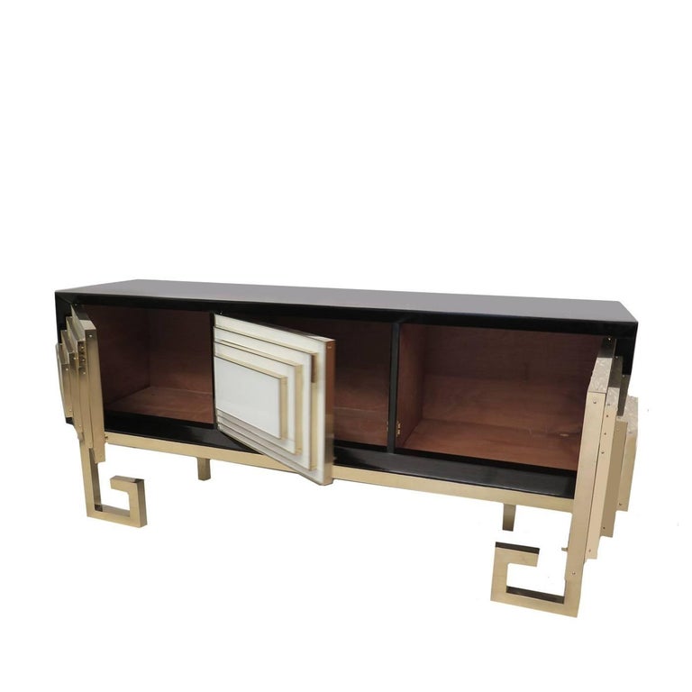 Geometric Sideboard in Glass and Brass For Sale at 1stdibs