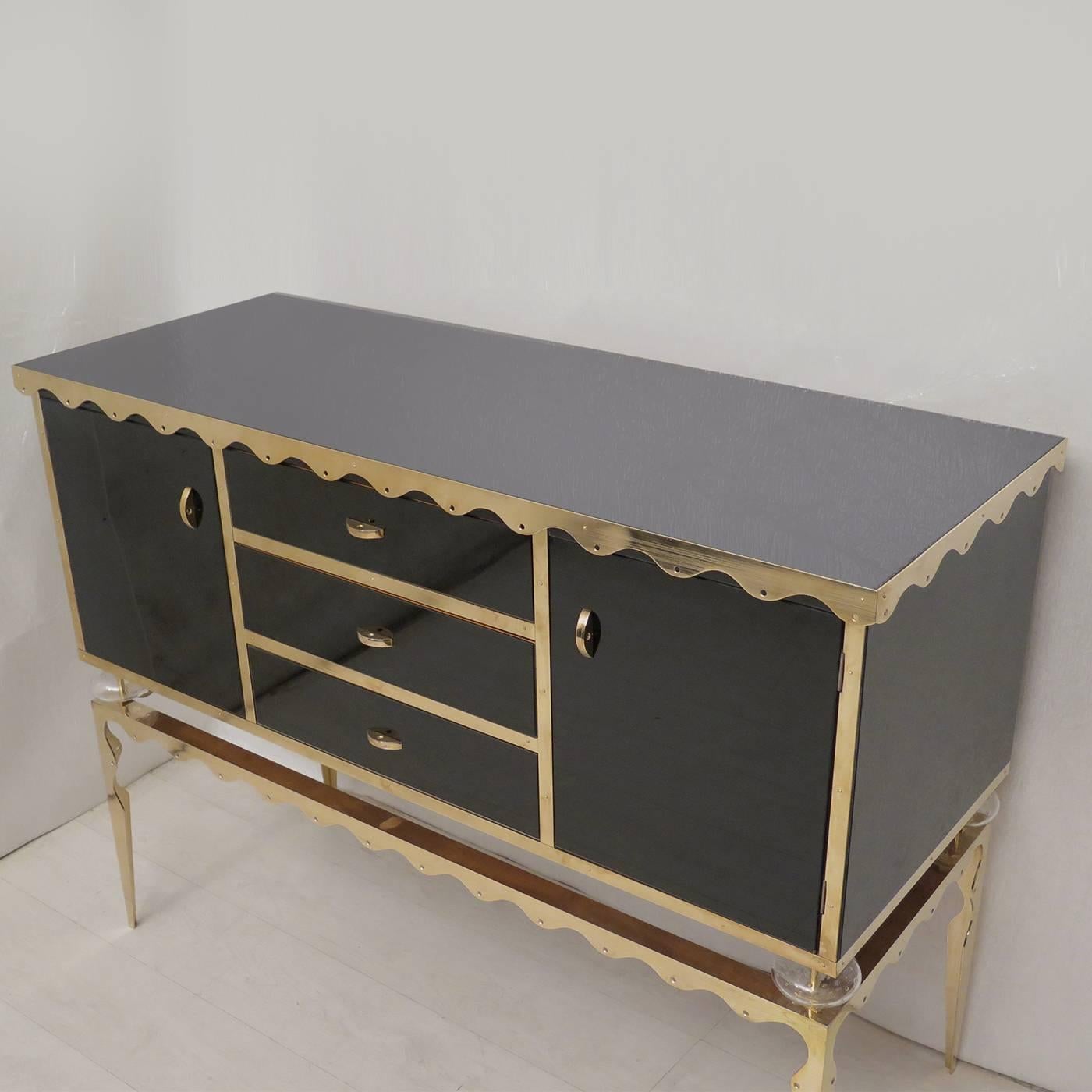 Art Deco Sideboard in Glass and Brass