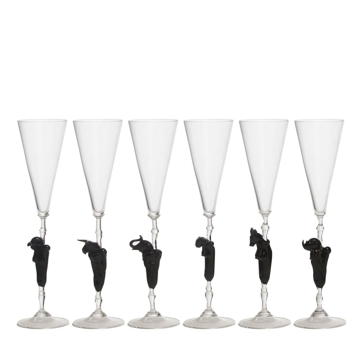 Set of Six Mito Murano Glass Flutes