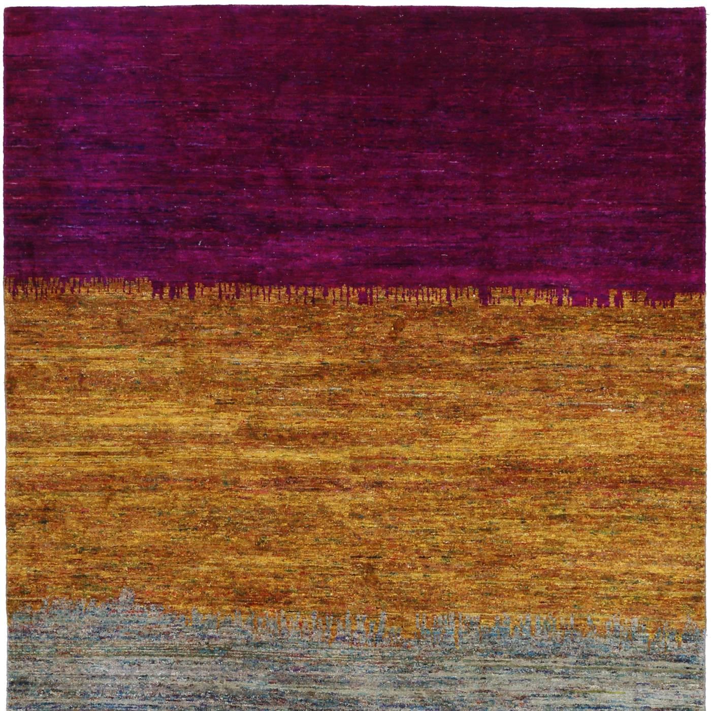 This exquisite carpet was hand-knotted using 100% silk obtained from Sari fabrics. Part of a collection inspired by Ikat antique textiles of Central Asia, this piece was designed by Barbara Frua De Angeli exclusively for Alberto Levi Gallery and