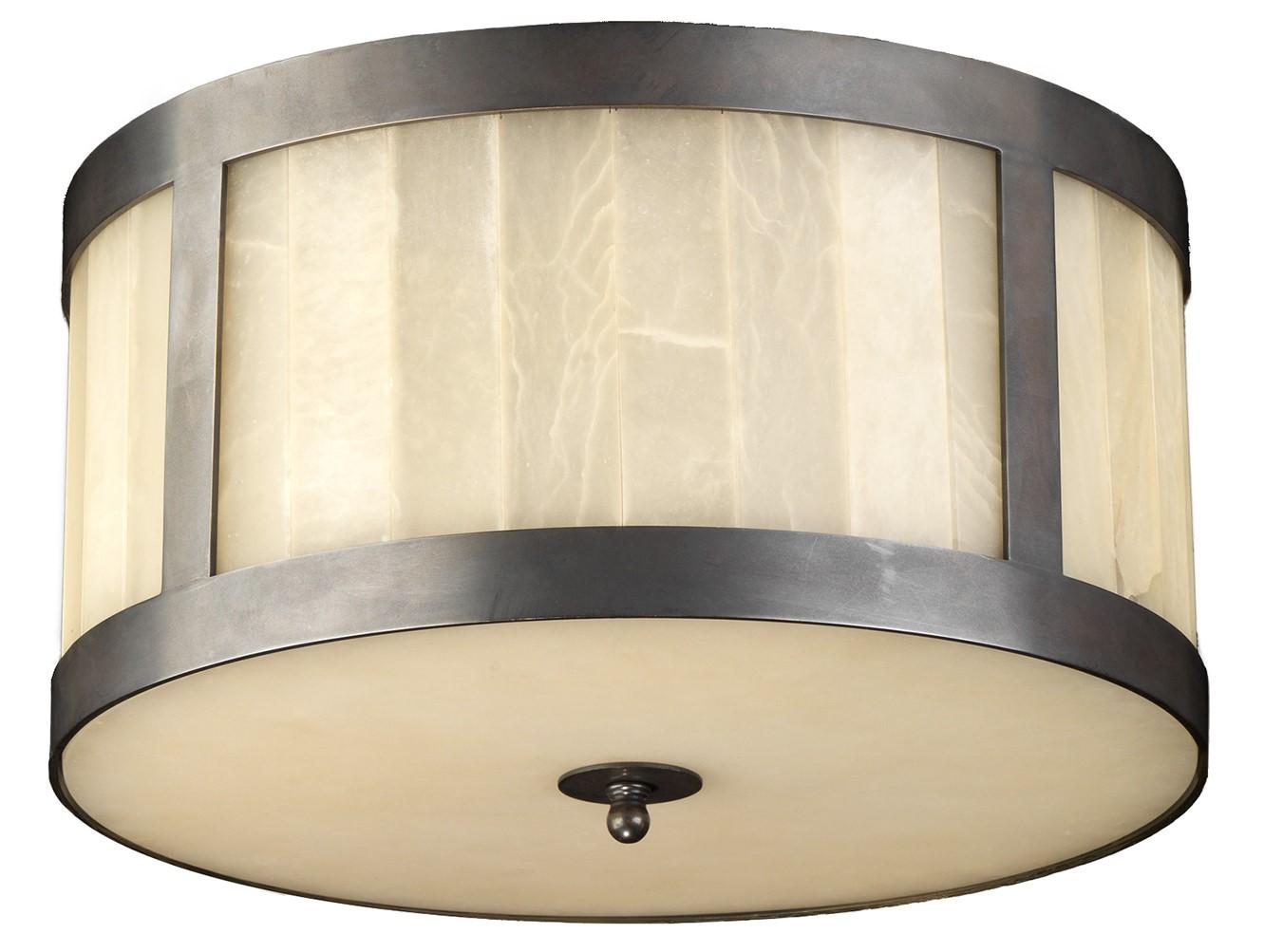 Understated elegance and modern design merge in this unique ceiling lamp. A Classic drum shape crafted in alabaster and framed with vertical and horizontal silver metal bands softly diffuses light, imbuing any room with an alluring glow. The