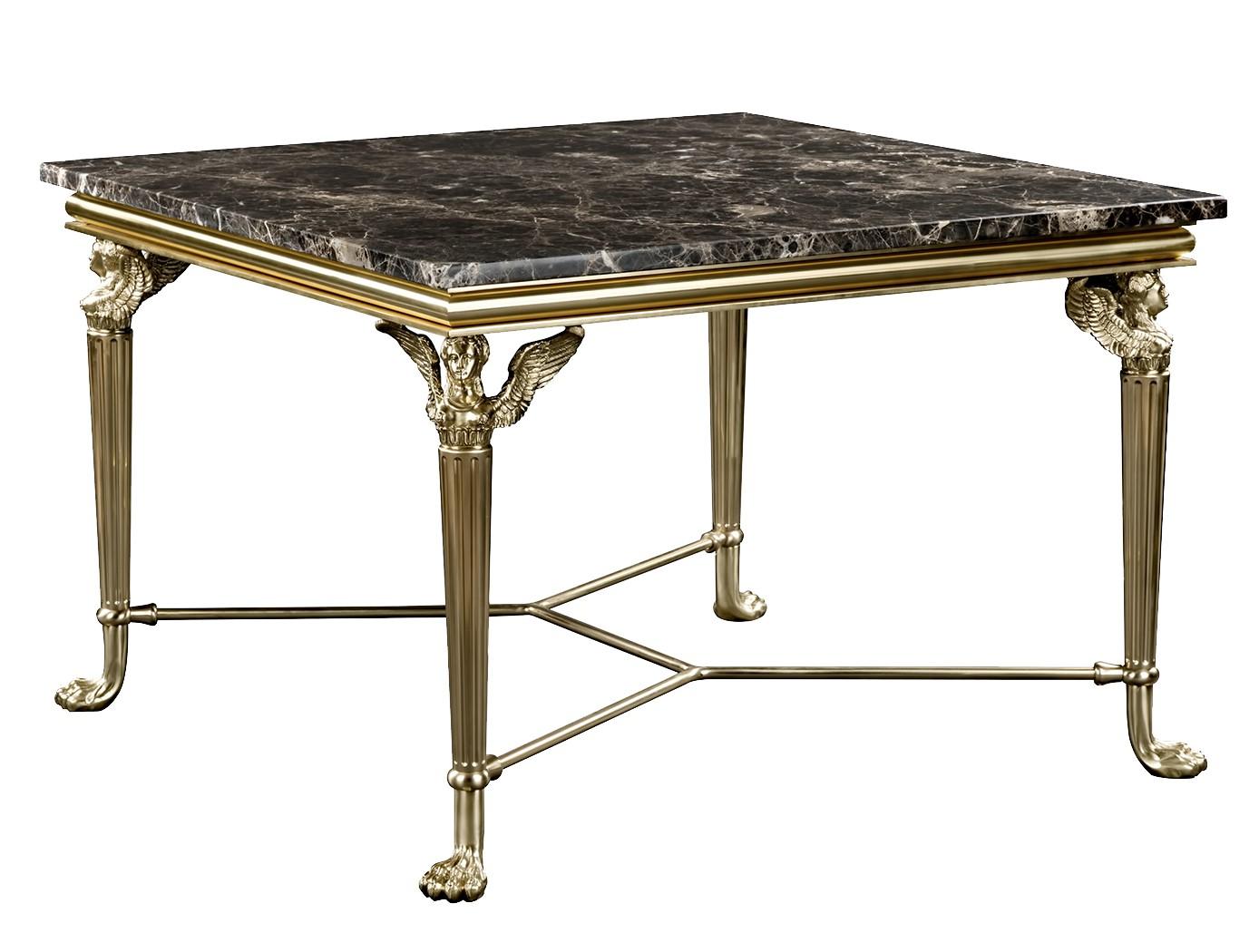 This superb table exemplifies Badari's philosophy of merging tradition and functionality while stressing the quality of the materials used. Inspired by neoclassic designs, this piece features four tapered pad legs with an upper winged sphinx decor