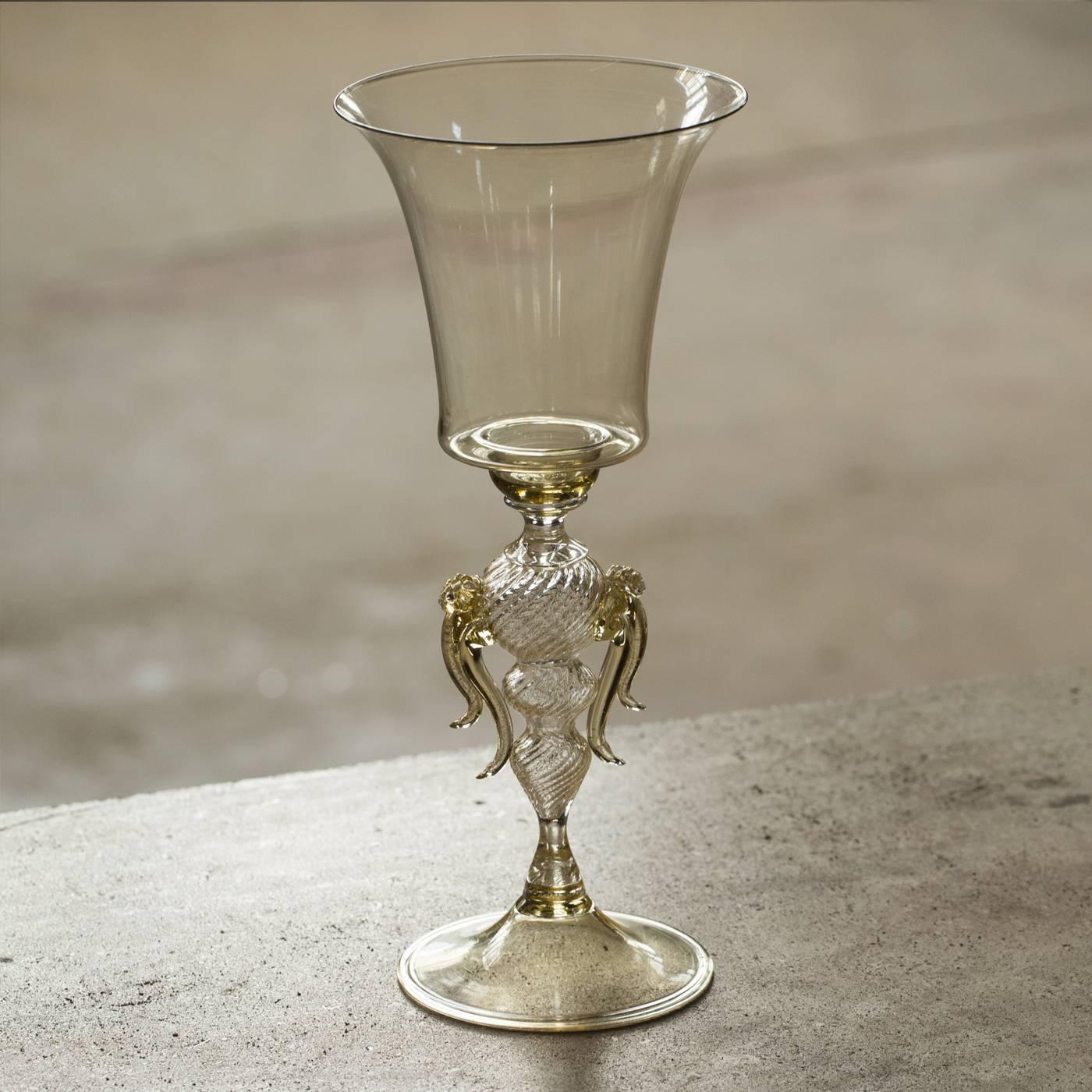 Italian Oro Champagne N°1 Murano Wine Glass by Fabiano Amadi