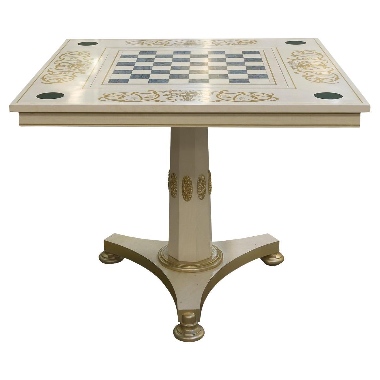 Royal Wood and Brass Checkboard Table by CG Capelletti For Sale