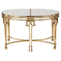 Oval Gold Brass and Antique Mirror Top Cocktail Table