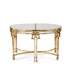 Oval Gold Brass and Antique Mirror Top Cocktail Table
