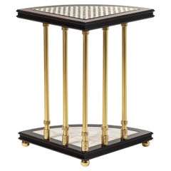 Five Columns Wood and Marble Side Table
