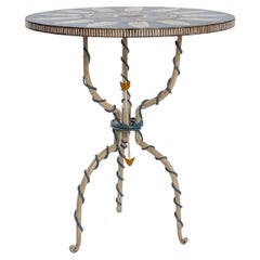 Großer runder Bistrotisch im Canaletto-Stil mit mehrfarbigem Blumenmotiv